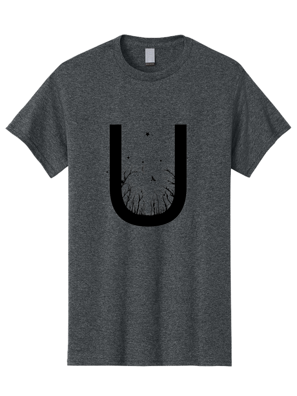 U Men'S Graphic Tee, 100% Cotton, Comfortable Casual Summer Wear, Machine Washable, Mystical Forest, Silhouette Of Trees, Crescent Moon, Starry Night Sky, Bats Flying, Magical Atmosphere, Whimsical Design, Nocturnal Scene Aac358