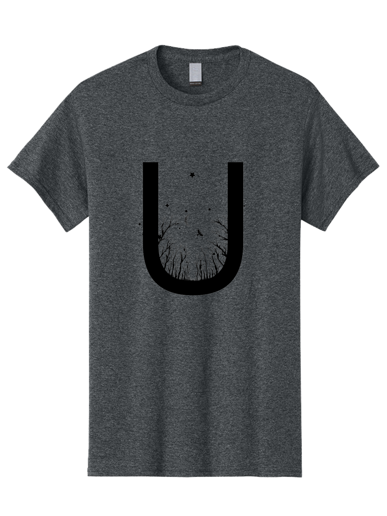 U Men'S Graphic Tee, 100% Cotton, Comfortable Casual Summer Wear, Machine Washable, Mystical Forest, Silhouette Of Trees, Crescent Moon, Starry Night Sky, Bats Flying, Magical Atmosphere, Whimsical Design, Nocturnal Scene Aac358
