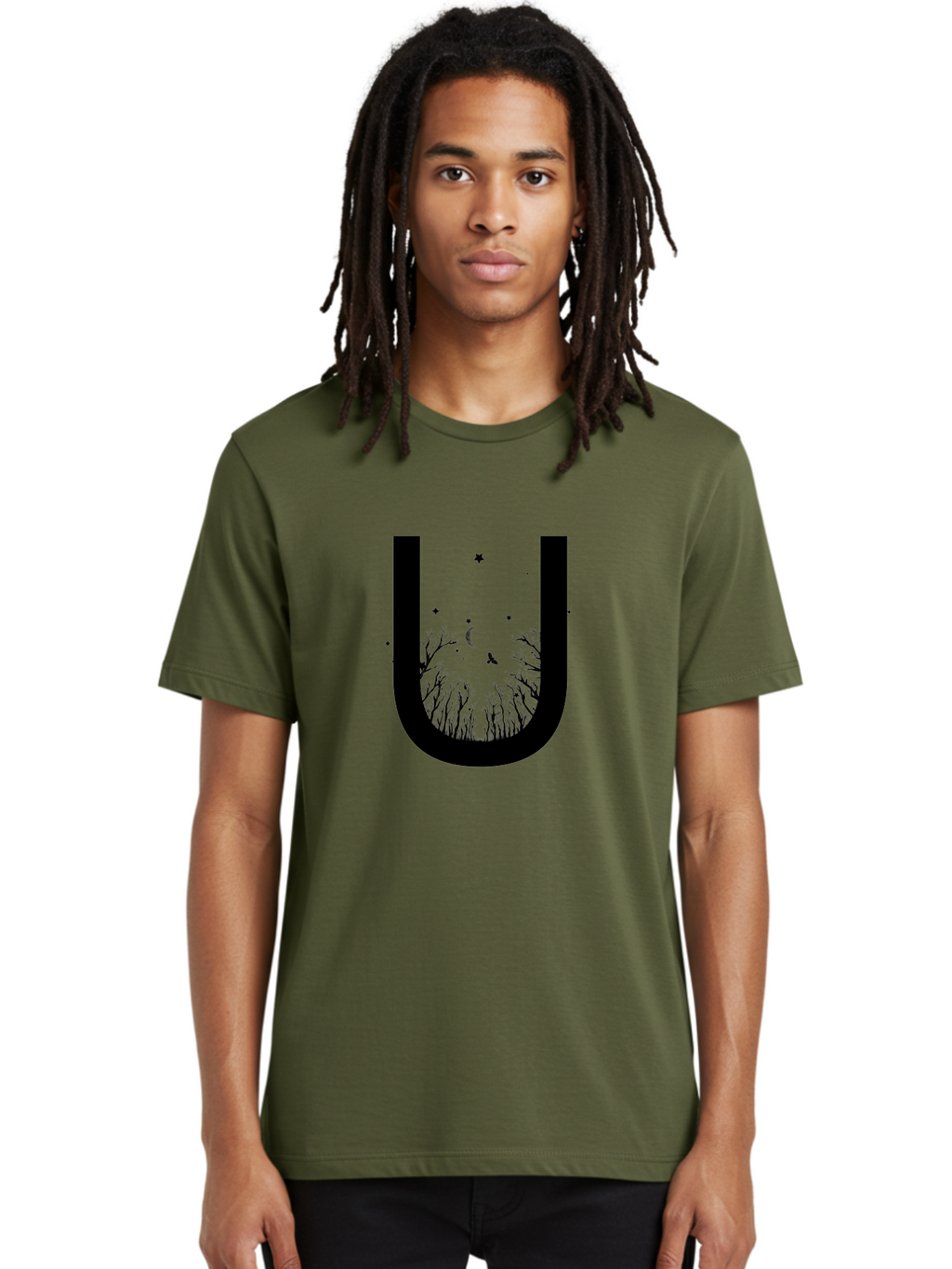 U Men'S Graphic Tee, 100% Cotton, Comfortable Casual Summer Wear, Machine Washable, Mystical Forest, Silhouette Of Trees, Crescent Moon, Starry Night Sky, Bats Flying, Magical Atmosphere, Whimsical Design, Nocturnal Scene Aac358