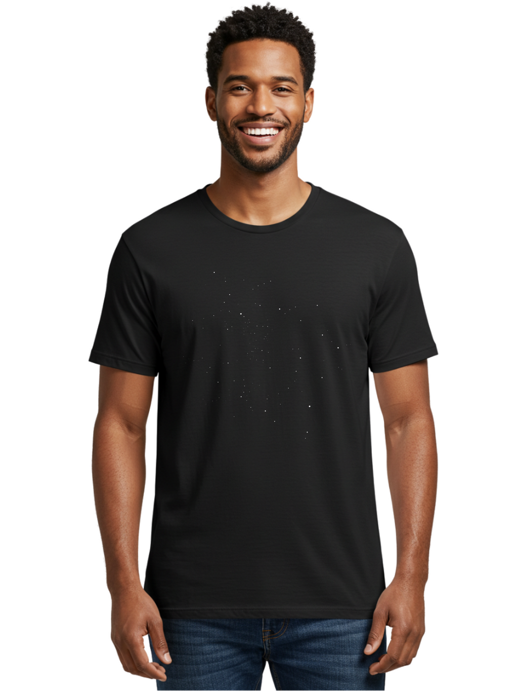 White-Dots Men'S Graphic Tee, 100% Cotton, Comfortable Casual Summer Wear, Machine Washable, White Particles, Random Particles, Small Particles, Scattered Elements, Abstract Texture, Dynamic Dots, Particle Effect Aac362