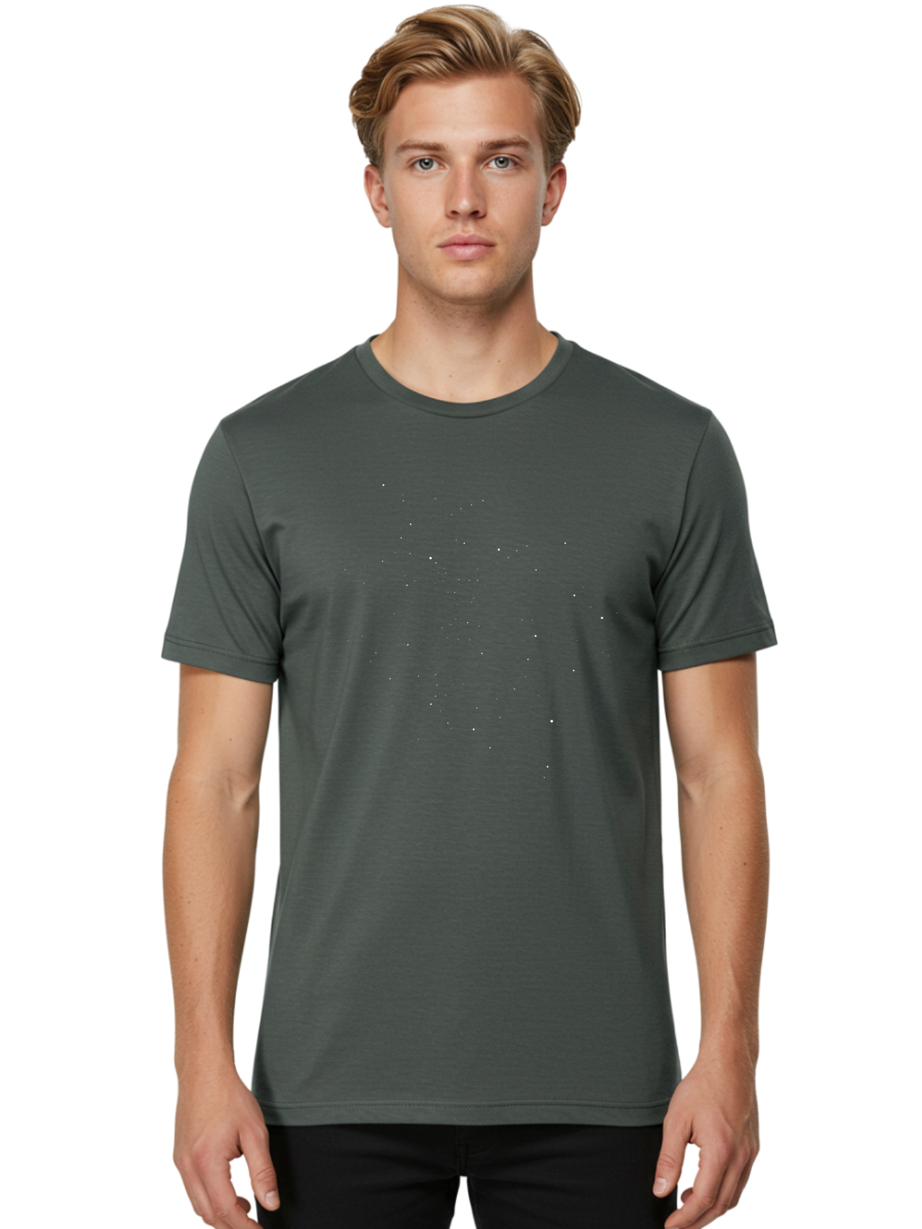 White-Dots Men'S Graphic Tee, 100% Cotton, Comfortable Casual Summer Wear, Machine Washable, White Particles, Random Particles, Small Particles, Scattered Elements, Abstract Texture, Dynamic Dots, Particle Effect Aac362