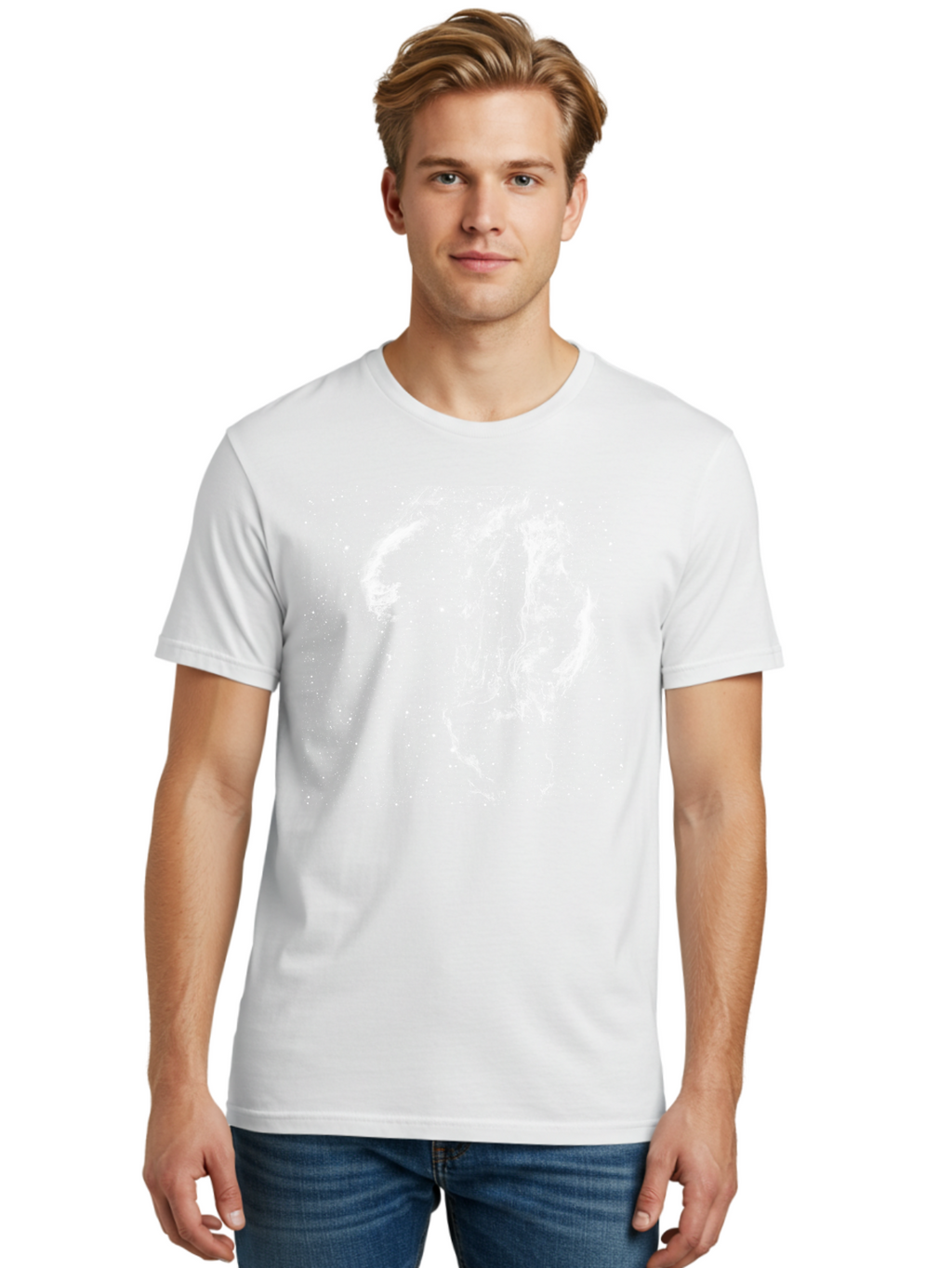 White-Smoke-On-Green Men'S Graphic Tee, 100% Cotton, Comfortable Casual Summer Wear, Machine Washable, Smoke Or Dust Cloud, Abstract Design, White Particles, Dynamic Movement, Textured Effect, Artistic Visualization, Creative Element Aac363