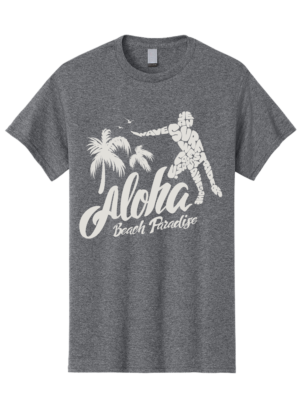 Aloha-Beach-Paradise Men'S Graphic Tee, 100% Cotton, Comfortable Casual Summer Wear, Machine Washable, Surfer Silhouette, Tropical Getaway, Beach Vacation, Surfing Culture, Wave Riding, Aloha Spirit, Island Vibes, Palm Trees, Beach Paradise, Aac368