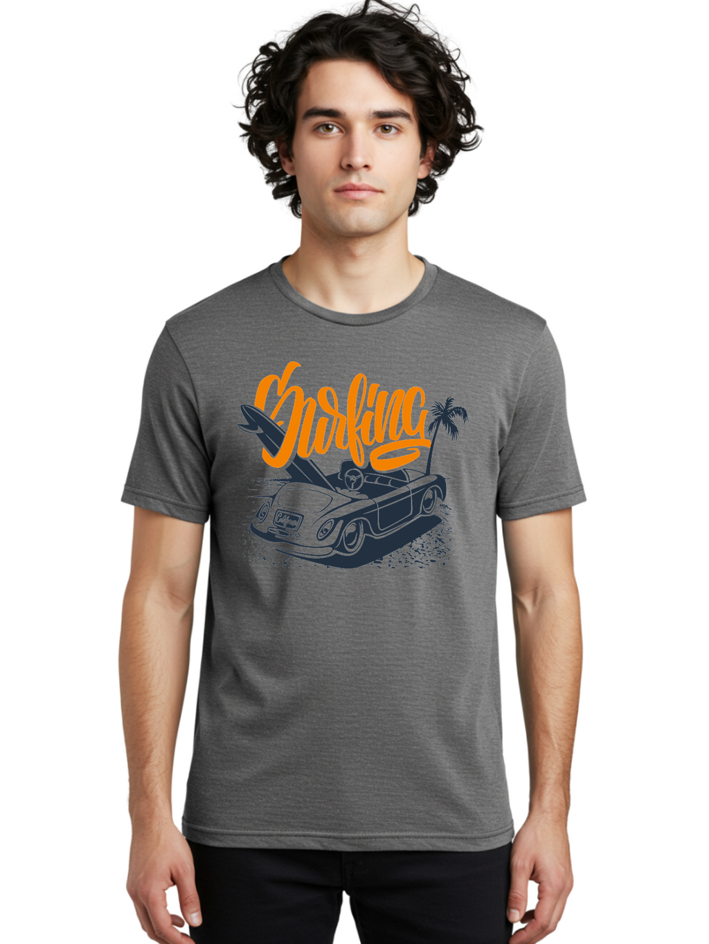 Surfing Men'S Graphic Tee, 100% Cotton, Comfortable Casual Summer Wear, Machine Washable, Vintage Convertible Car, Surfing Culture, Beach Lifestyle, Retro Style, Surfboard On Car, Palm Tree, Summer Fun, Surf Vibes, Classic Automobile Aac373