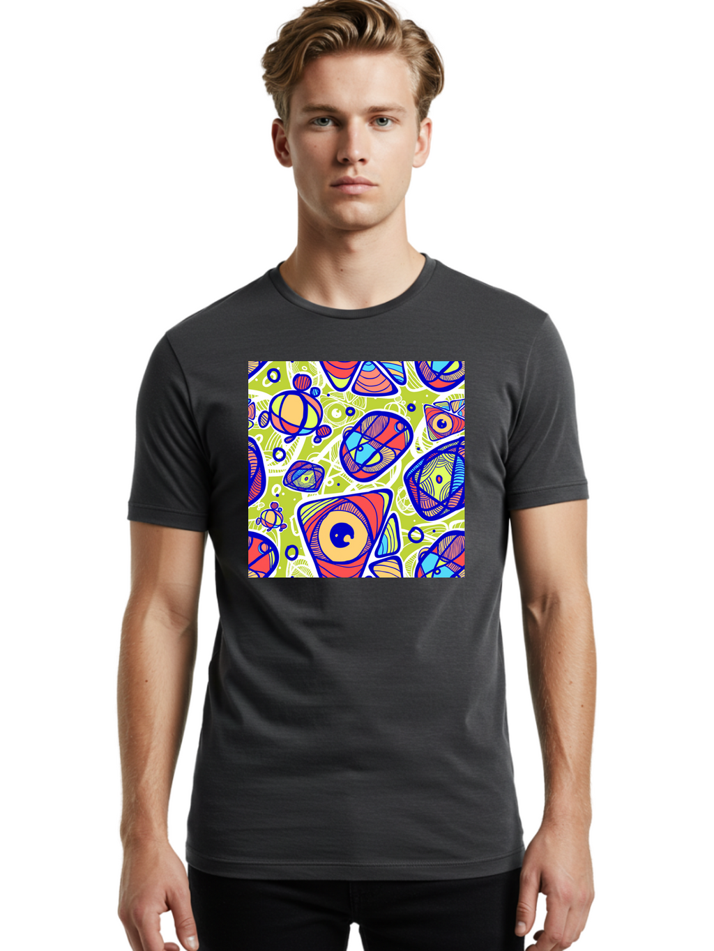 All-Seeing-Eyes Men'S Graphic Tee, 100% Cotton, Comfortable Casual Summer Wear, Machine Washable, Stylized Eyes, Abstract Shapes, Vibrant Colors, Bold Designs, Eye-Catching Patterns, Graphic Art, Tribal Motifs, Fantasy Elements, Aac375