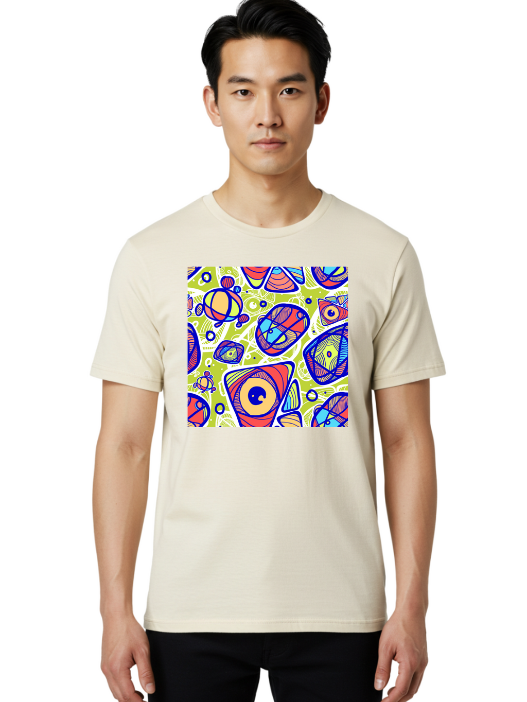 All-Seeing-Eyes Men'S Graphic Tee, 100% Cotton, Comfortable Casual Summer Wear, Machine Washable, Stylized Eyes, Abstract Shapes, Vibrant Colors, Bold Designs, Eye-Catching Patterns, Graphic Art, Tribal Motifs, Fantasy Elements, Aac375