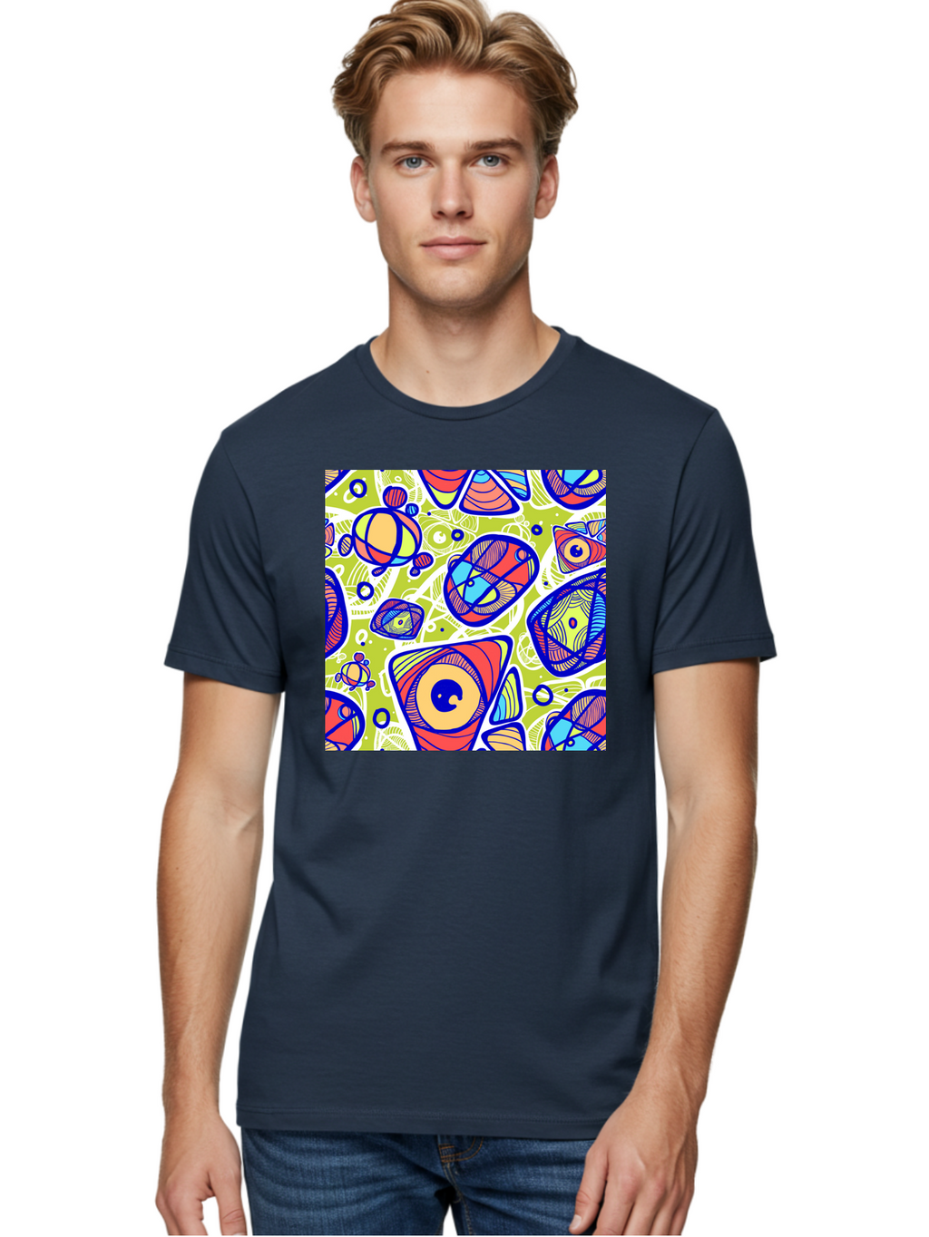 All-Seeing-Eyes Men'S Graphic Tee, 100% Cotton, Comfortable Casual Summer Wear, Machine Washable, Stylized Eyes, Abstract Shapes, Vibrant Colors, Bold Designs, Eye-Catching Patterns, Graphic Art, Tribal Motifs, Fantasy Elements, Aac375