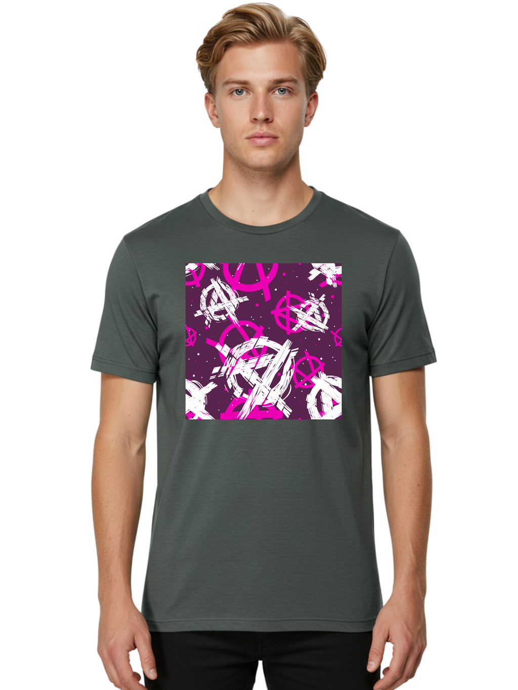 Anarchy-Symbols Men'S Graphic Tee, 100% Cotton, Comfortable Casual Summer Wear, Machine Washable, Anarchy Symbols, Protest Signs, Activist Graphics, Punk Rock Imagery, Chaotic Patterns, Abstract Art, Rebellion Motifs, Symbolic Expression, Aac377