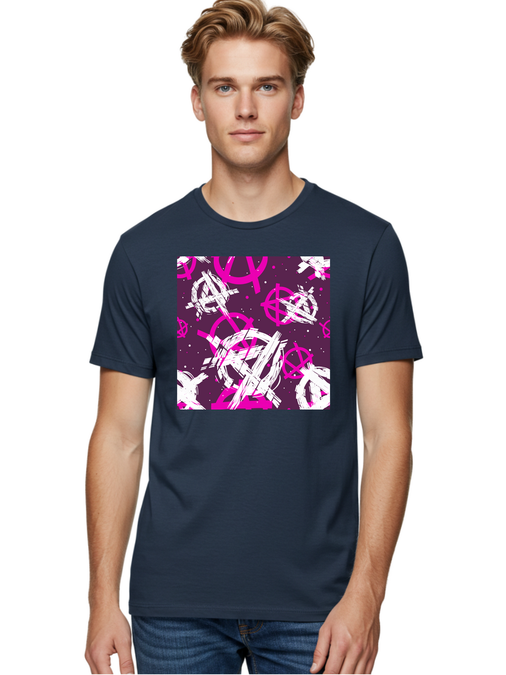 Anarchy-Symbols Men'S Graphic Tee, 100% Cotton, Comfortable Casual Summer Wear, Machine Washable, Anarchy Symbols, Protest Signs, Activist Graphics, Punk Rock Imagery, Chaotic Patterns, Abstract Art, Rebellion Motifs, Symbolic Expression, Aac377