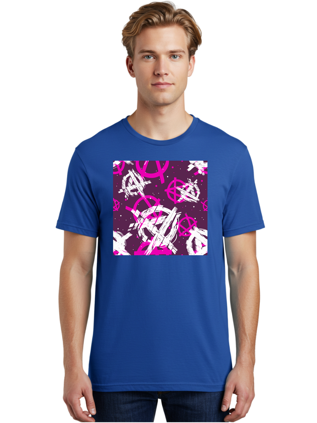 Anarchy-Symbols Men'S Graphic Tee, 100% Cotton, Comfortable Casual Summer Wear, Machine Washable, Anarchy Symbols, Protest Signs, Activist Graphics, Punk Rock Imagery, Chaotic Patterns, Abstract Art, Rebellion Motifs, Symbolic Expression, Aac377