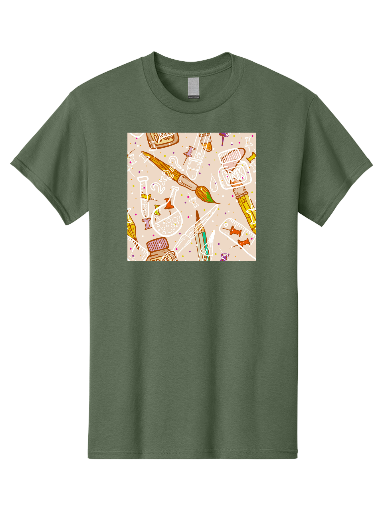 Art-And-Science Men'S Graphic Tee, 100% Cotton, Comfortable Casual Summer Wear, Machine Washable, Science And Art Supplies, Beakers, Test Tubes, Paintbrushes, Pencils, Creative Tools, Artistic Expression, Scientific Experimentation, Aac378