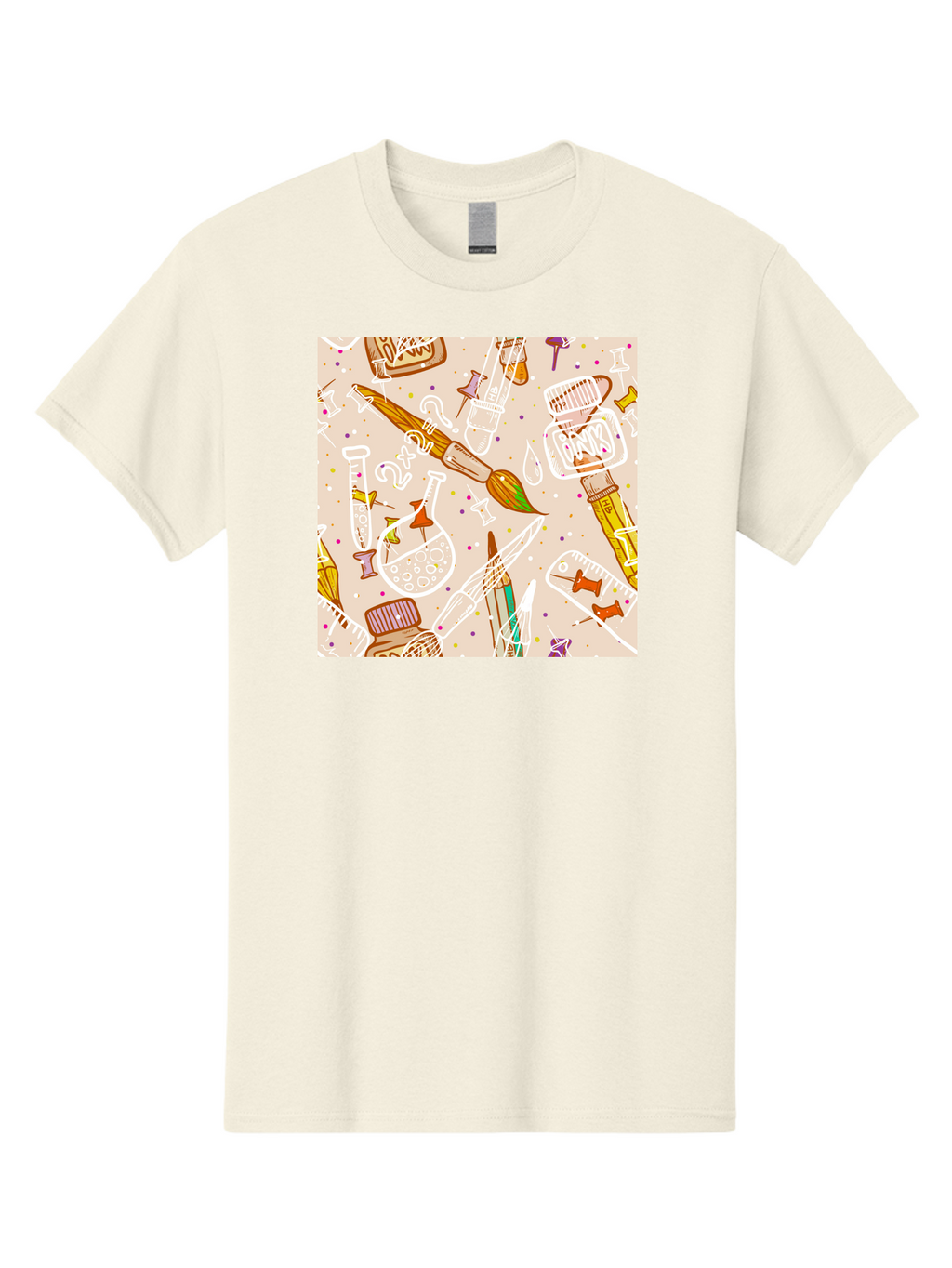 Art-And-Science Men'S Graphic Tee, 100% Cotton, Comfortable Casual Summer Wear, Machine Washable, Science And Art Supplies, Beakers, Test Tubes, Paintbrushes, Pencils, Creative Tools, Artistic Expression, Scientific Experimentation, Aac378