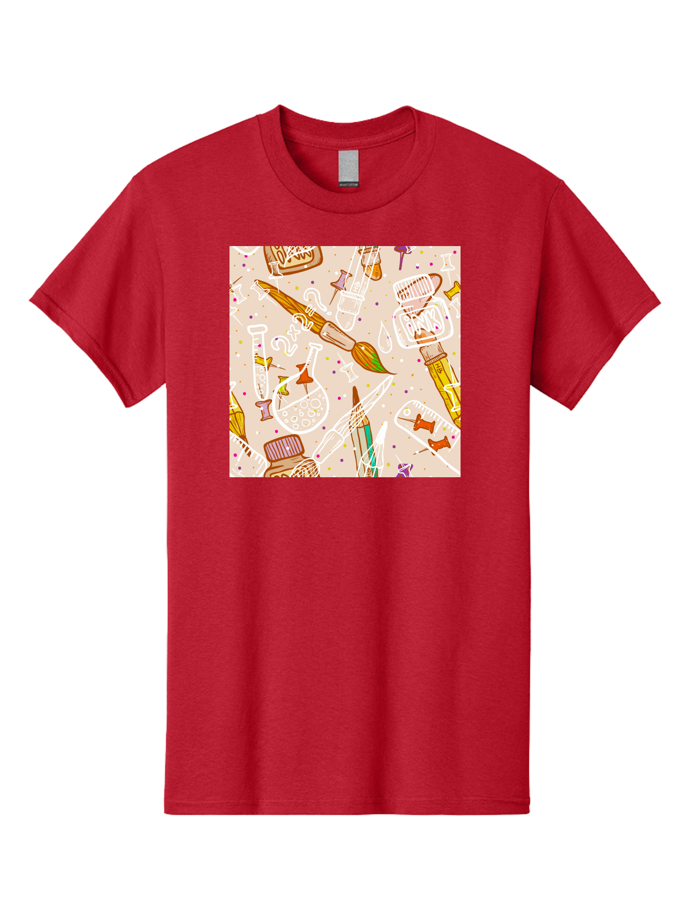 Art-And-Science Men'S Graphic Tee, 100% Cotton, Comfortable Casual Summer Wear, Machine Washable, Science And Art Supplies, Beakers, Test Tubes, Paintbrushes, Pencils, Creative Tools, Artistic Expression, Scientific Experimentation, Aac378