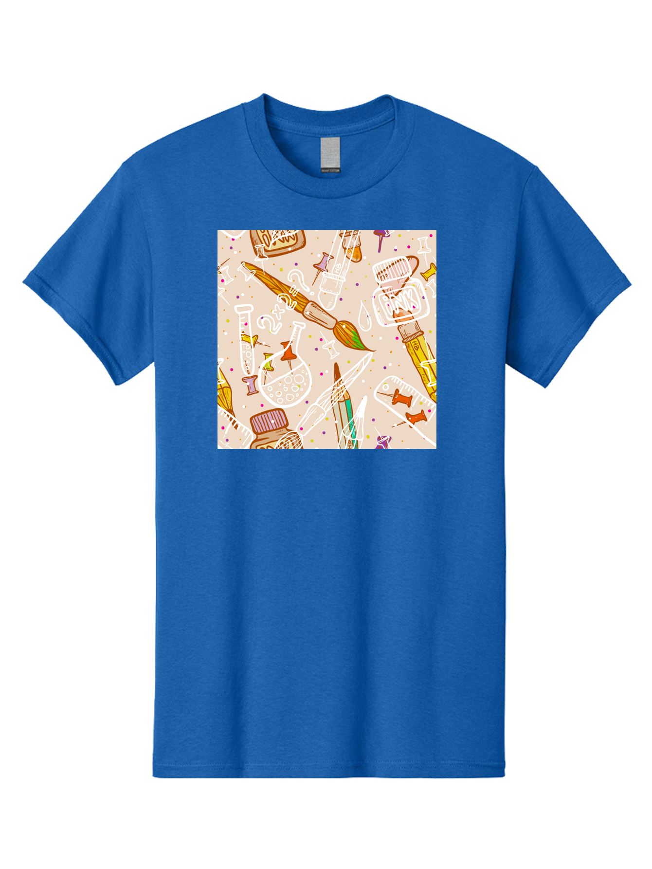 Art-And-Science Men'S Graphic Tee, 100% Cotton, Comfortable Casual Summer Wear, Machine Washable, Science And Art Supplies, Beakers, Test Tubes, Paintbrushes, Pencils, Creative Tools, Artistic Expression, Scientific Experimentation, Aac378