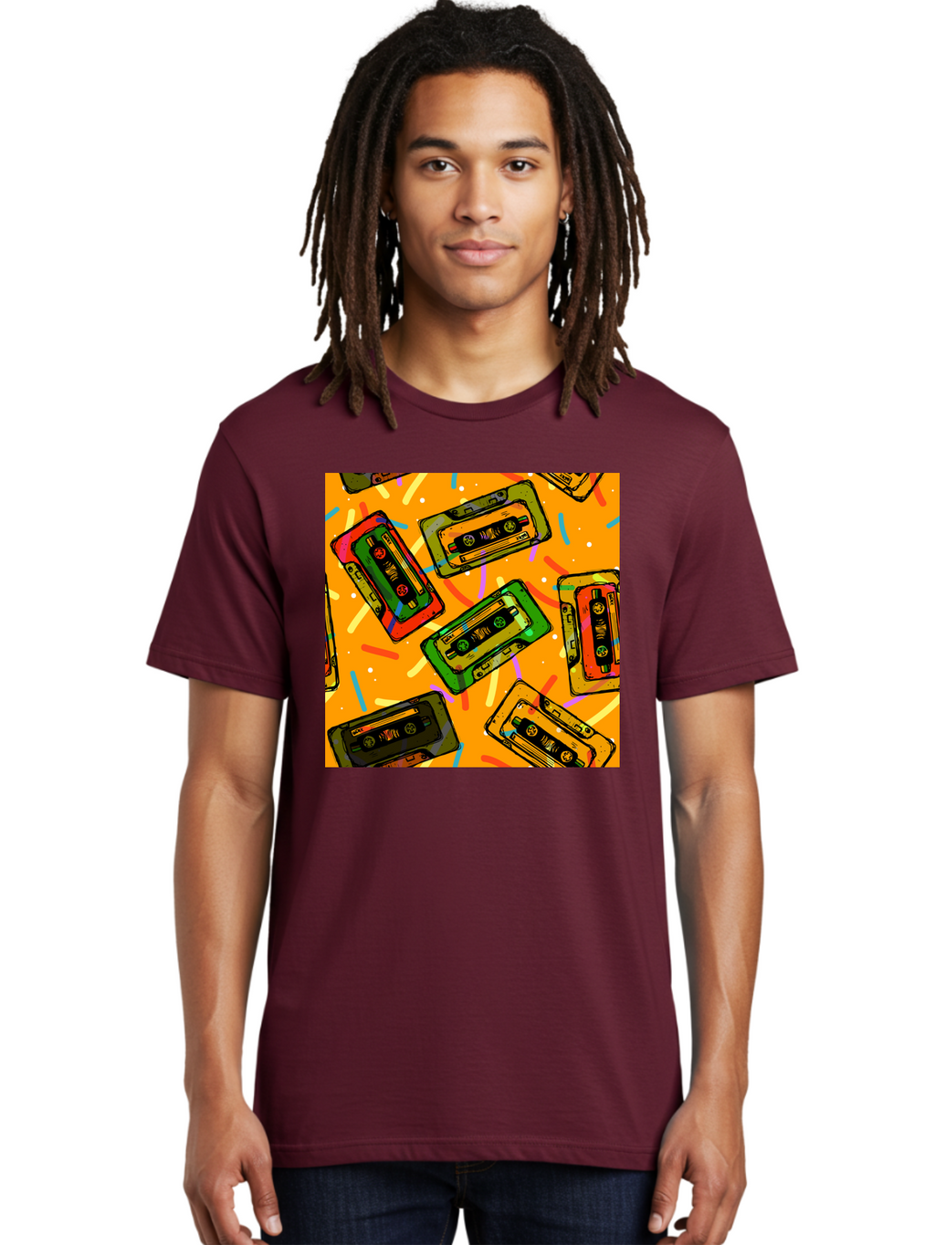 Cassette-Tapes Men'S Graphic Tee, 100% Cotton, Comfortable Casual Summer Wear, Machine Washable, Retro Cassette Tapes, Vintage Music, Colorful Illustration, Nostalgic Tech, 80S And 90S Memorabilia, Mix Tape Culture, Music Nostalgia, Aac383
