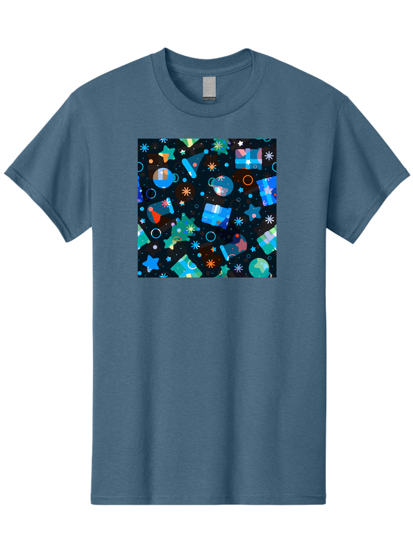 Christmas-Pattern Men'S Graphic Tee, 100% Cotton, Comfortable Casual Summer Wear, Machine Washable, Party Hats, Festive Decorations, Stars, Confetti, Balloons, Gift Boxes, Mug, Party Blowers, Celebratory Elements, Party Theme Aac385