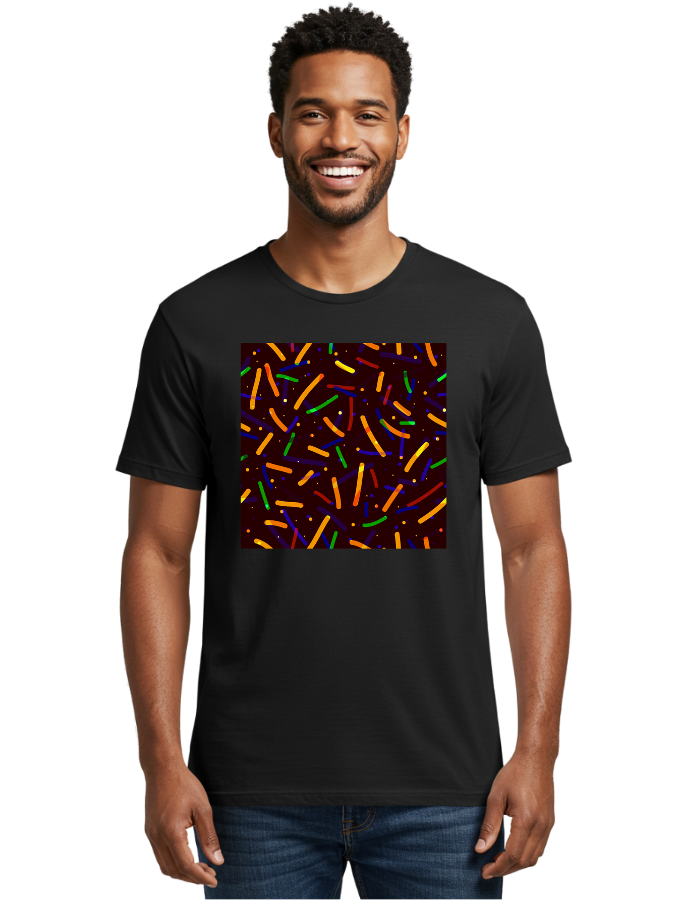 Colorful-Sprinkles Men'S Graphic Tee, 100% Cotton, Comfortable Casual Summer Wear, Machine Washable, Colorful Sprinkles, Confetti Pattern, Vibrant Colors, Festive Design, Celebratory Theme, Multicolored Decorations, Party Atmosphere, Aac387