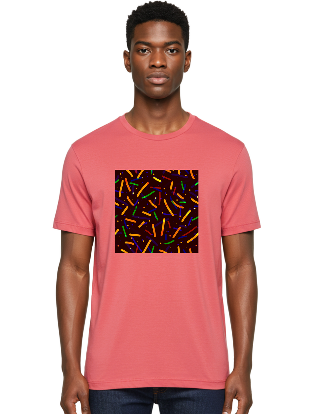 Colorful-Sprinkles Men'S Graphic Tee, 100% Cotton, Comfortable Casual Summer Wear, Machine Washable, Colorful Sprinkles, Confetti Pattern, Vibrant Colors, Festive Design, Celebratory Theme, Multicolored Decorations, Party Atmosphere, Aac387