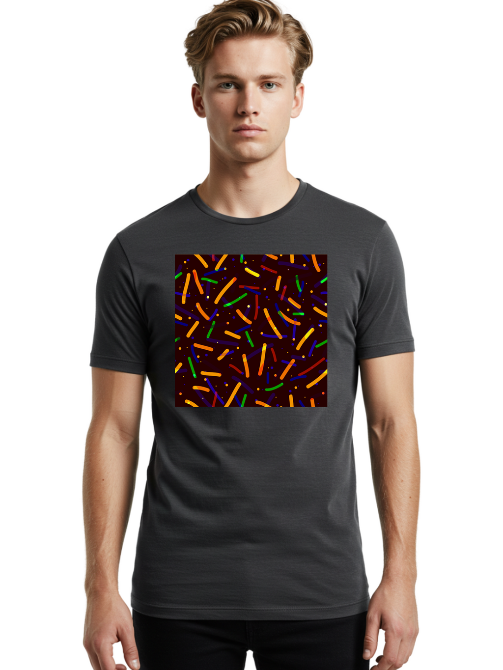 Colorful-Sprinkles Men'S Graphic Tee, 100% Cotton, Comfortable Casual Summer Wear, Machine Washable, Colorful Sprinkles, Confetti Pattern, Vibrant Colors, Festive Design, Celebratory Theme, Multicolored Decorations, Party Atmosphere, Aac387