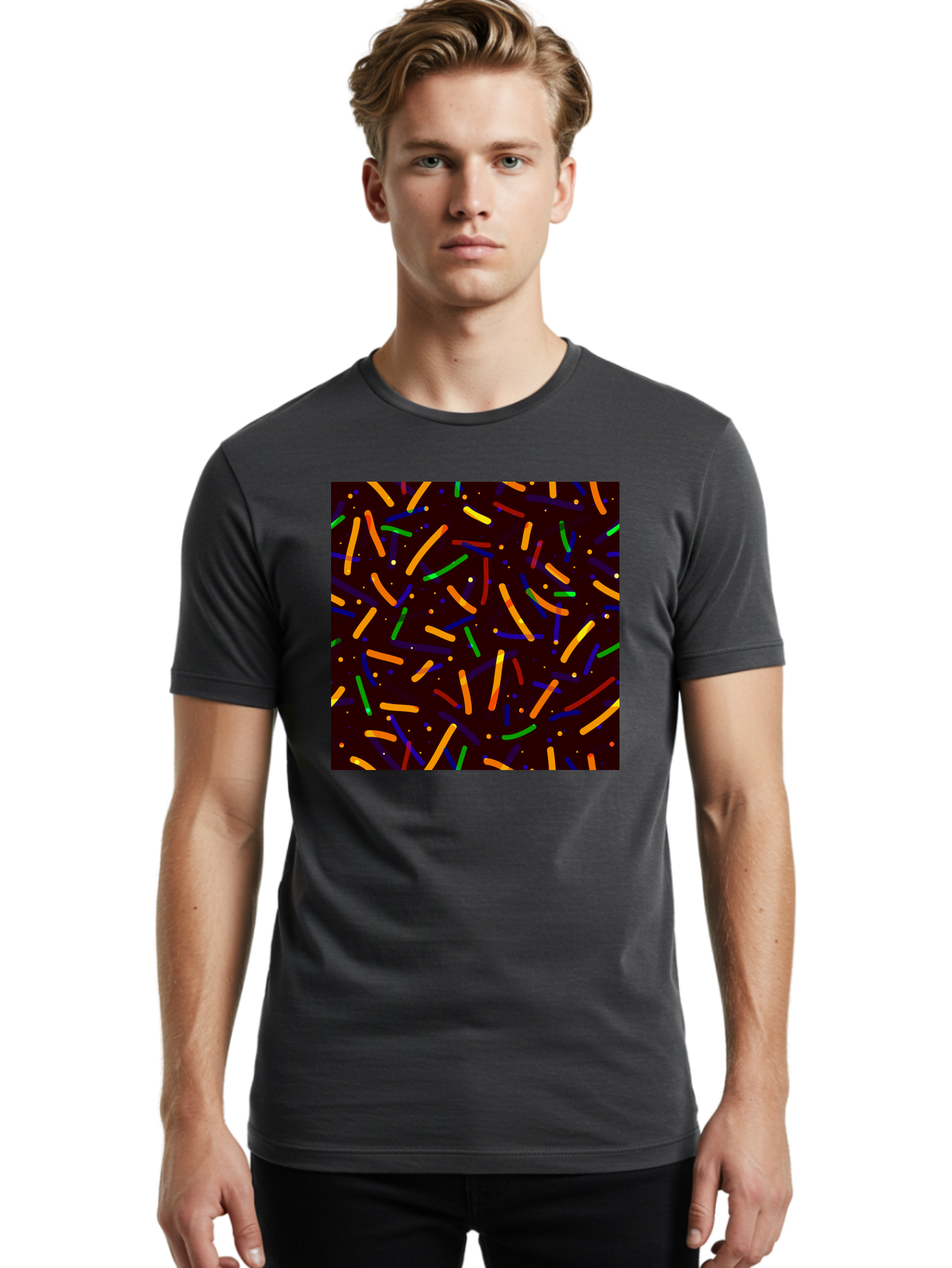 Colorful-Sprinkles Men'S Graphic Tee, 100% Cotton, Comfortable Casual Summer Wear, Machine Washable, Colorful Sprinkles, Confetti Pattern, Vibrant Colors, Festive Design, Celebratory Theme, Multicolored Decorations, Party Atmosphere, Aac387