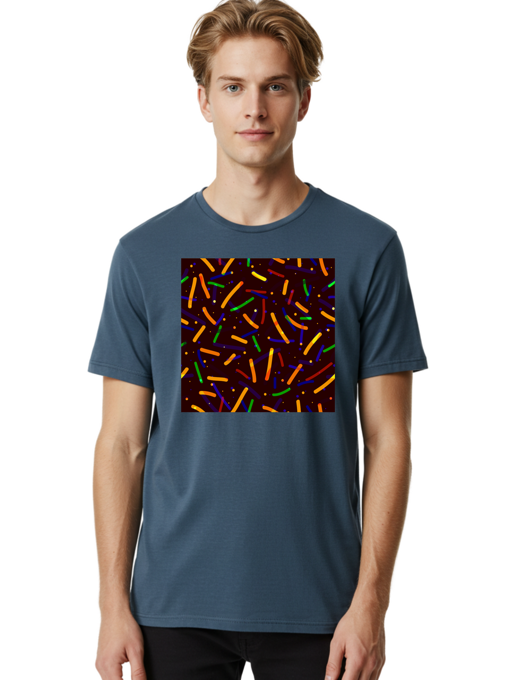 Colorful-Sprinkles Men'S Graphic Tee, 100% Cotton, Comfortable Casual Summer Wear, Machine Washable, Colorful Sprinkles, Confetti Pattern, Vibrant Colors, Festive Design, Celebratory Theme, Multicolored Decorations, Party Atmosphere, Aac387
