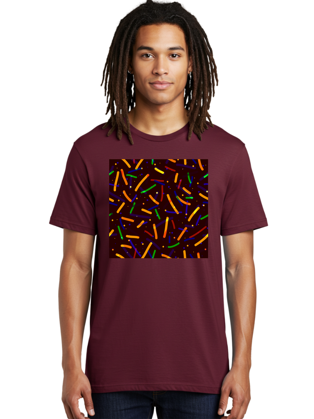 Colorful-Sprinkles Men'S Graphic Tee, 100% Cotton, Comfortable Casual Summer Wear, Machine Washable, Colorful Sprinkles, Confetti Pattern, Vibrant Colors, Festive Design, Celebratory Theme, Multicolored Decorations, Party Atmosphere, Aac387
