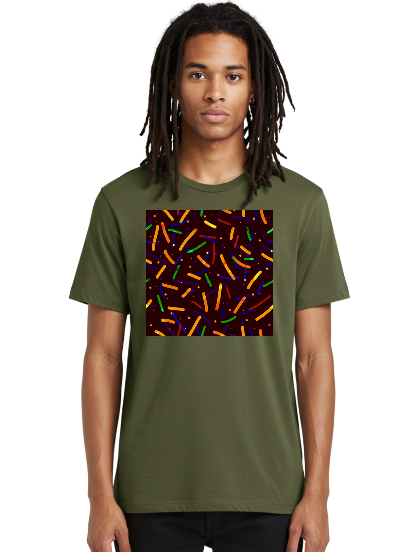 Colorful-Sprinkles Men'S Graphic Tee, 100% Cotton, Comfortable Casual Summer Wear, Machine Washable, Colorful Sprinkles, Confetti Pattern, Vibrant Colors, Festive Design, Celebratory Theme, Multicolored Decorations, Party Atmosphere, Aac387