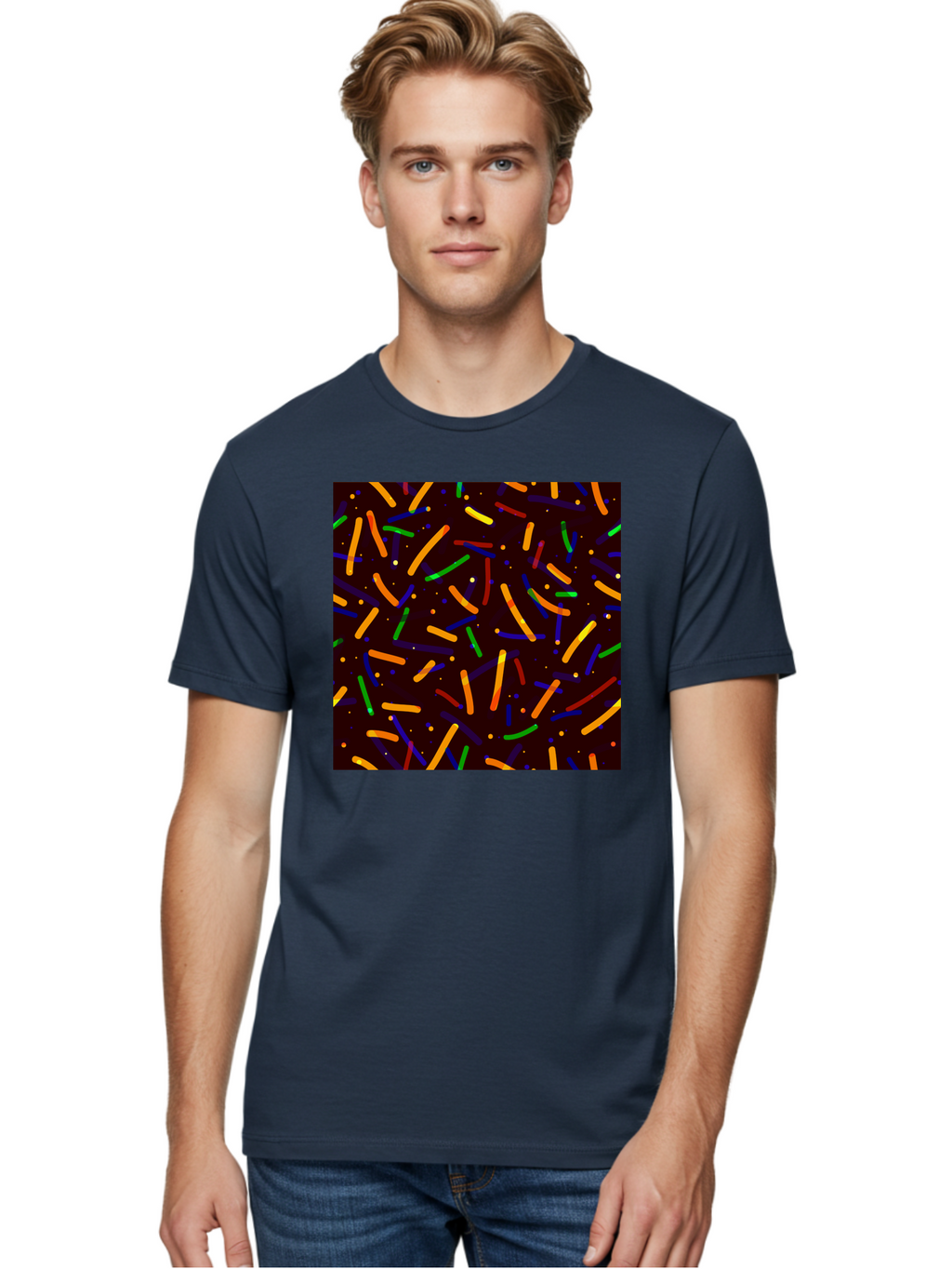 Colorful-Sprinkles Men'S Graphic Tee, 100% Cotton, Comfortable Casual Summer Wear, Machine Washable, Colorful Sprinkles, Confetti Pattern, Vibrant Colors, Festive Design, Celebratory Theme, Multicolored Decorations, Party Atmosphere, Aac387