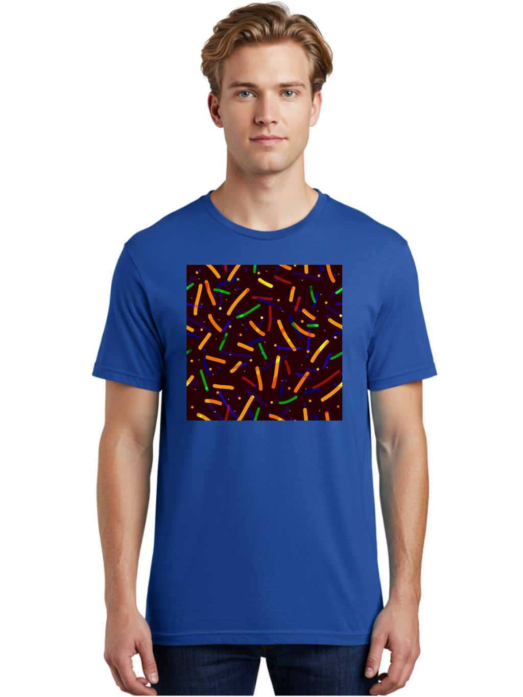 Colorful-Sprinkles Men'S Graphic Tee, 100% Cotton, Comfortable Casual Summer Wear, Machine Washable, Colorful Sprinkles, Confetti Pattern, Vibrant Colors, Festive Design, Celebratory Theme, Multicolored Decorations, Party Atmosphere, Aac387