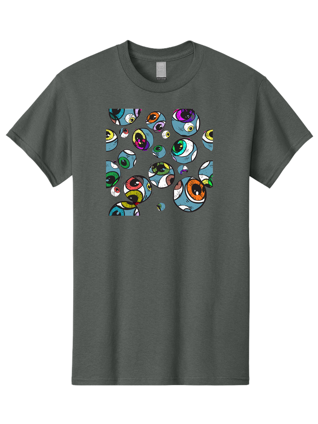 Eyes Men'S Graphic Tee, 100% Cotton, Comfortable Casual Summer Wear, Machine Washable, Cartoon Eyes, Colorful Eyes, Vibrant Eyed Pattern, Playful Illustration, Surreal Art, Whimsical Design, Multiple Eyes, Purple Background, Quirky Graphics, Aac388