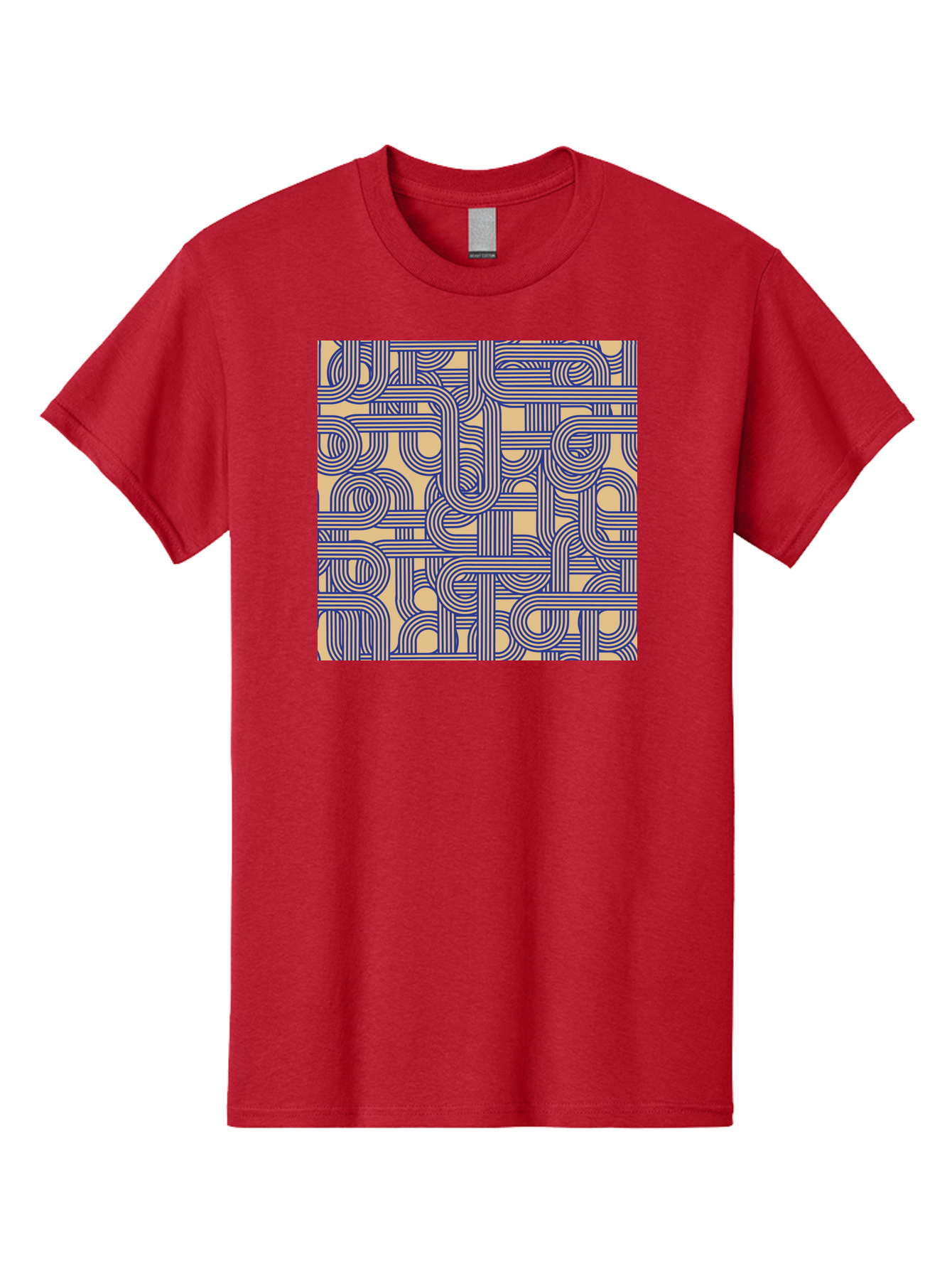 Interconnected-Lines Men'S Graphic Tee, 100% Cotton, Comfortable Casual Summer Wear, Machine Washable, Geometric Pattern, Abstract Design, Intricate Details, Blue And Yellow Colors, Modern Art, Seamless Texture, Repeating Shapes, Aac397
