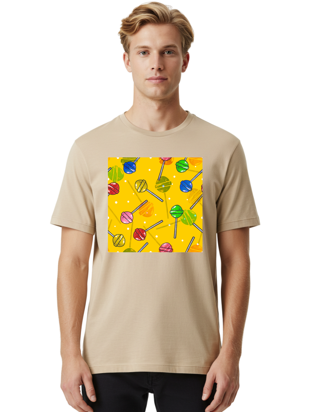 Lollipops Men'S Graphic Tee, 100% Cotton, Comfortable Casual Summer Wear, Machine Washable, Lollipops, Candy, Sweets, Colorful Treats, Vibrant Hues, Playful Design, Sweet Tooth, Party Favors, Kid'S Party Aac402