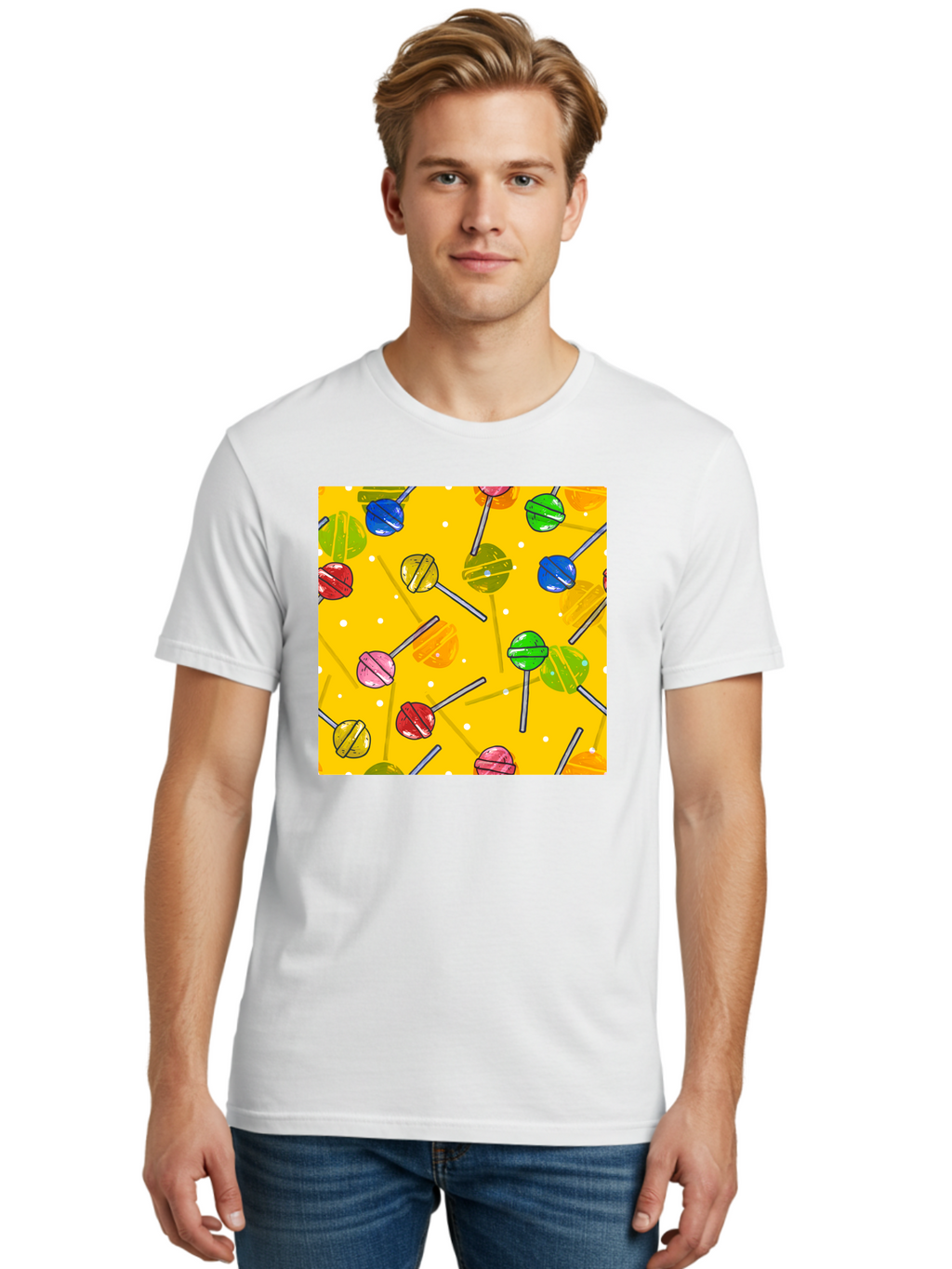 Lollipops Men'S Graphic Tee, 100% Cotton, Comfortable Casual Summer Wear, Machine Washable, Lollipops, Candy, Sweets, Colorful Treats, Vibrant Hues, Playful Design, Sweet Tooth, Party Favors, Kid'S Party Aac402