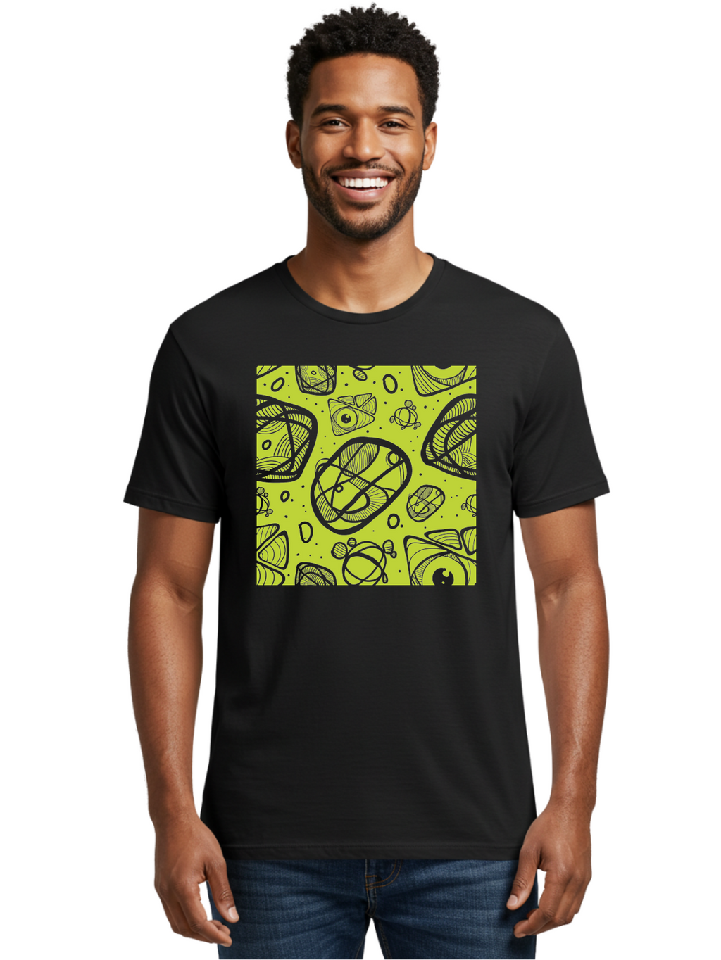Ocean-Life Men'S Graphic Tee, 100% Cotton, Comfortable Casual Summer Wear, Machine Washable, Stylish Fish Illustrations, Ocean Creatures, Abstract Art, White Line Drawings, Playful Patterns, Whimsical Designs, Food-Inspired Artwork, Aac409