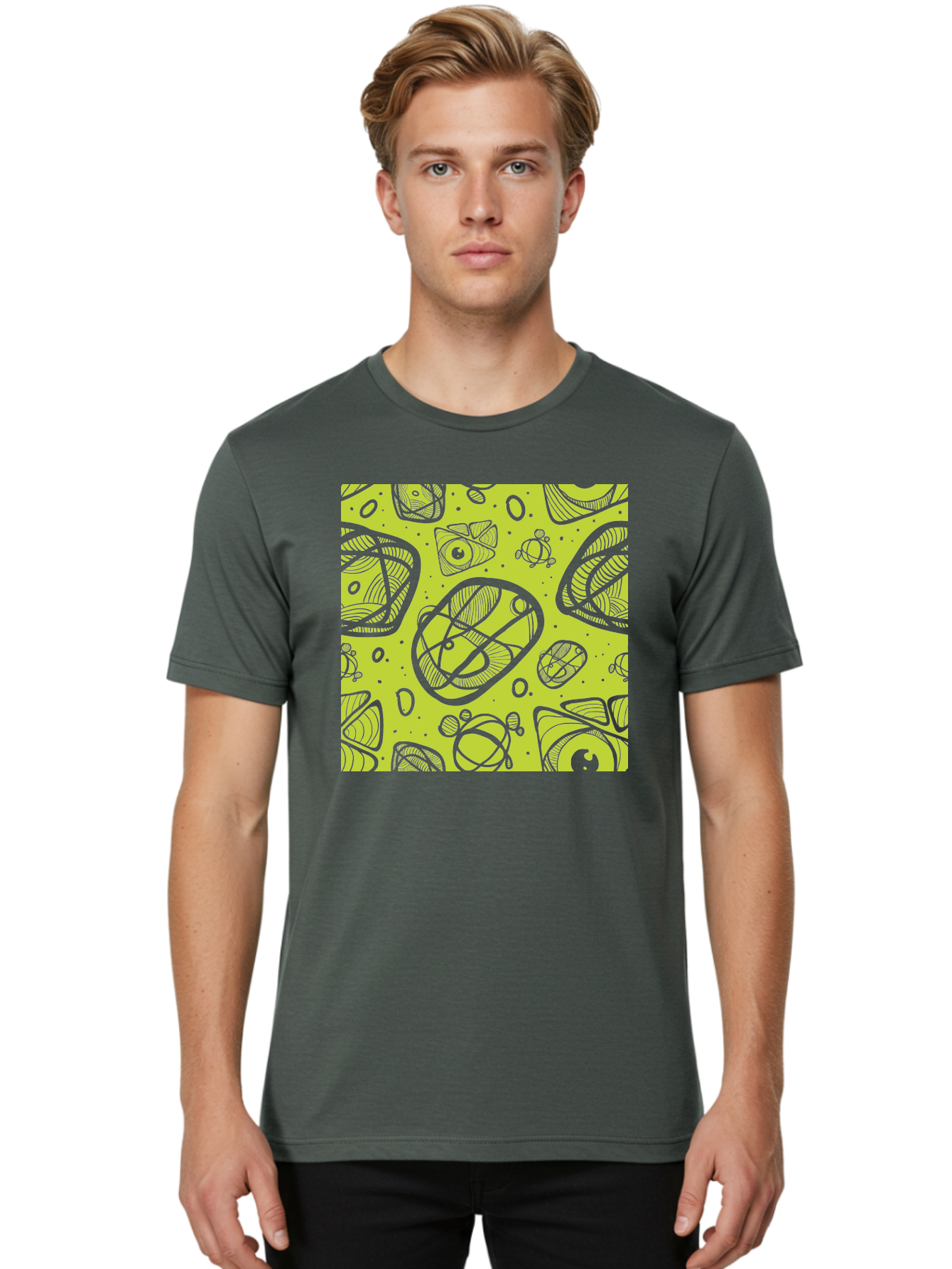 Ocean-Life Men'S Graphic Tee, 100% Cotton, Comfortable Casual Summer Wear, Machine Washable, Stylish Fish Illustrations, Ocean Creatures, Abstract Art, White Line Drawings, Playful Patterns, Whimsical Designs, Food-Inspired Artwork, Aac409