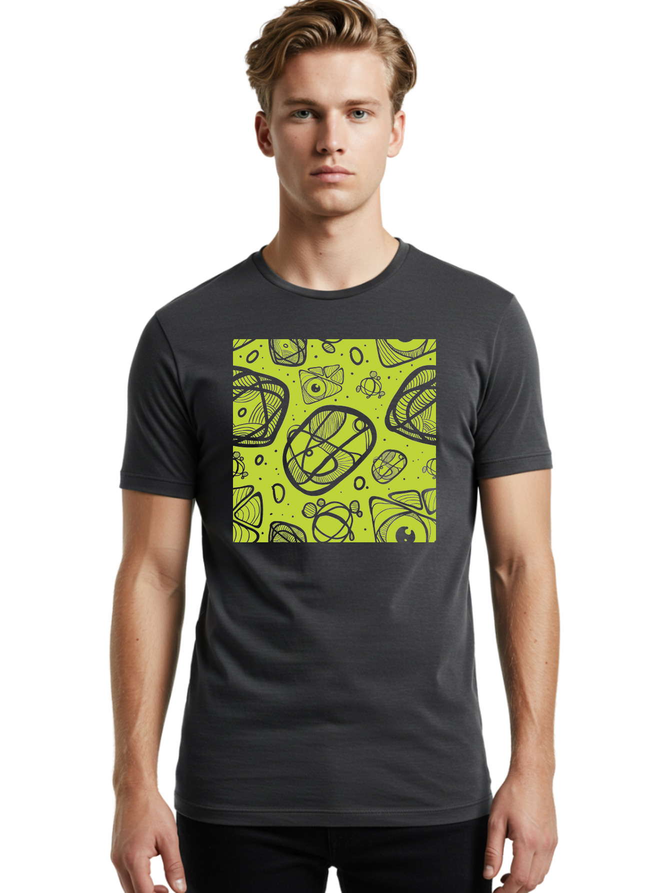 Ocean-Life Men'S Graphic Tee, 100% Cotton, Comfortable Casual Summer Wear, Machine Washable, Stylish Fish Illustrations, Ocean Creatures, Abstract Art, White Line Drawings, Playful Patterns, Whimsical Designs, Food-Inspired Artwork, Aac409