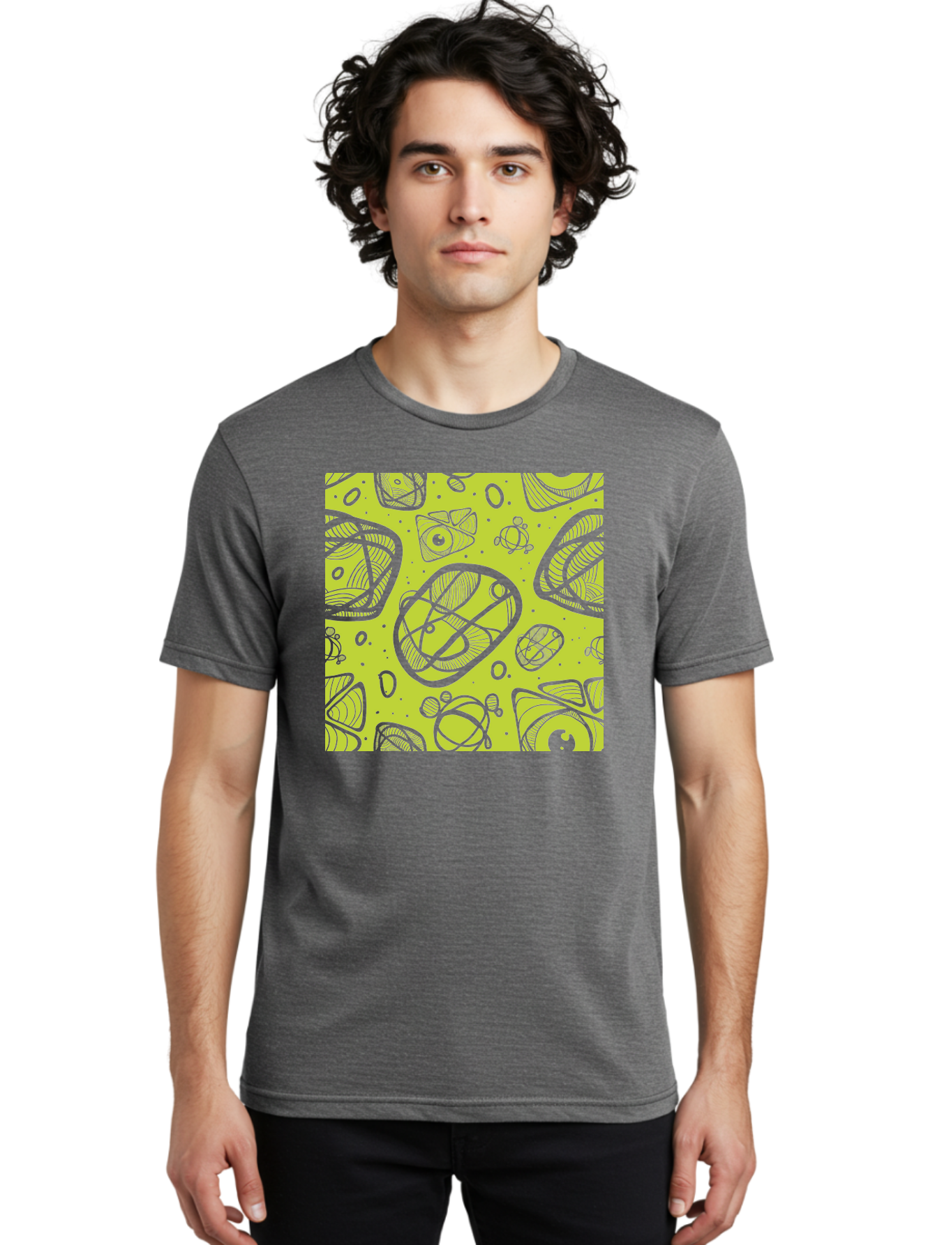 Ocean-Life Men'S Graphic Tee, 100% Cotton, Comfortable Casual Summer Wear, Machine Washable, Stylish Fish Illustrations, Ocean Creatures, Abstract Art, White Line Drawings, Playful Patterns, Whimsical Designs, Food-Inspired Artwork, Aac409