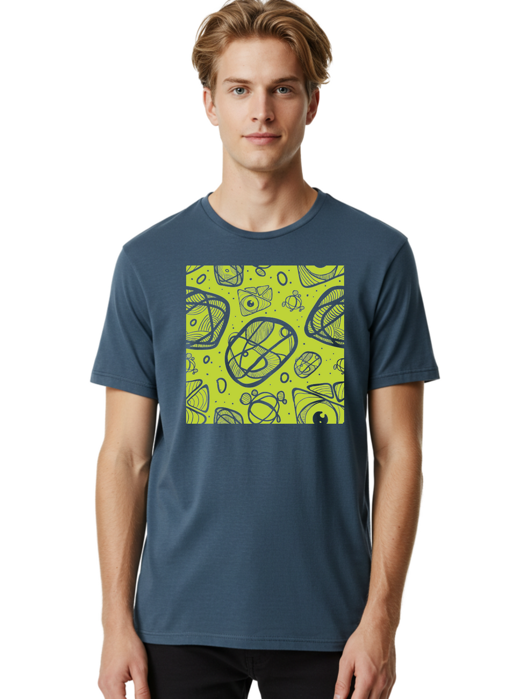 Ocean-Life Men'S Graphic Tee, 100% Cotton, Comfortable Casual Summer Wear, Machine Washable, Stylish Fish Illustrations, Ocean Creatures, Abstract Art, White Line Drawings, Playful Patterns, Whimsical Designs, Food-Inspired Artwork, Aac409