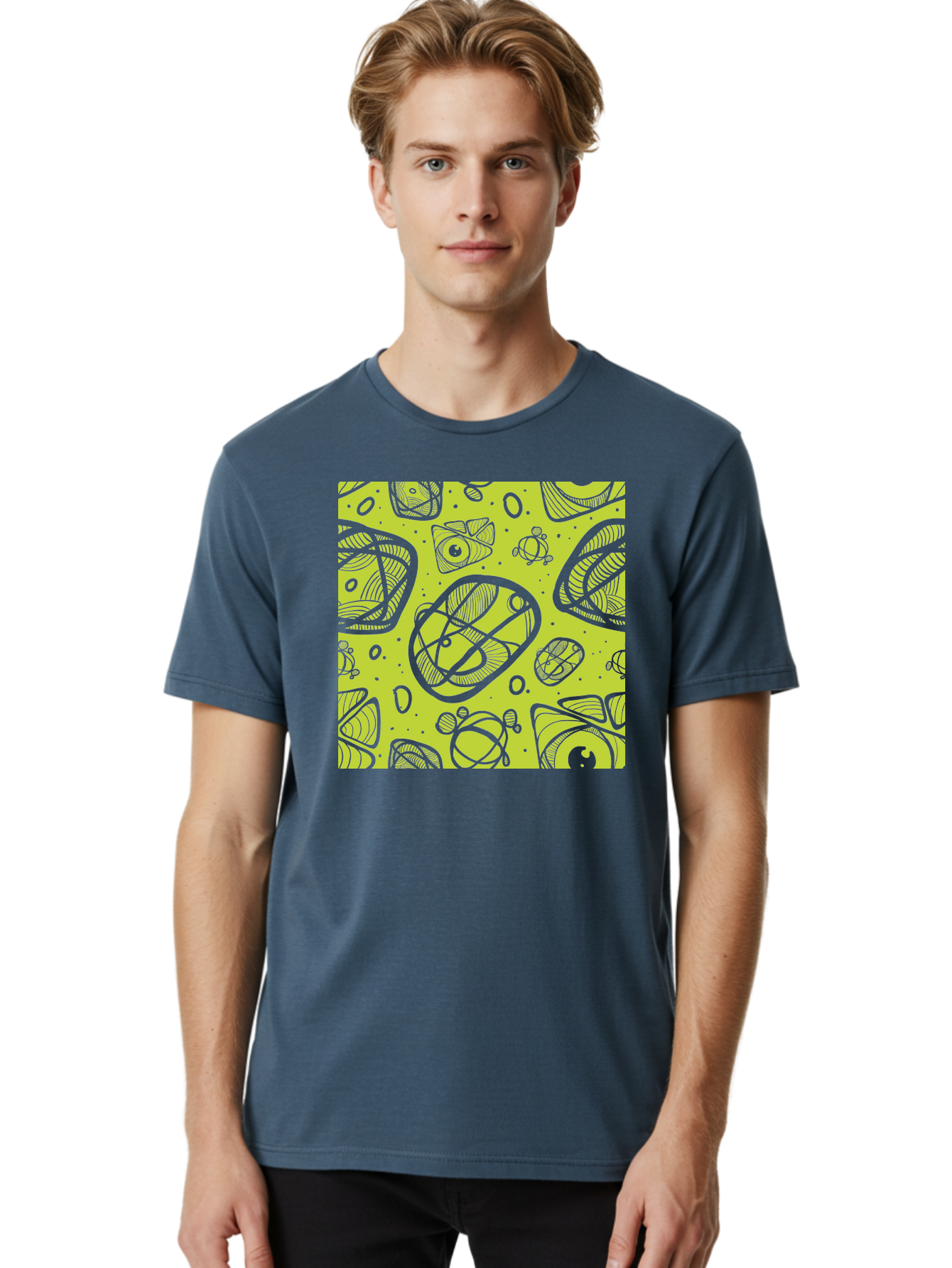Ocean-Life Men'S Graphic Tee, 100% Cotton, Comfortable Casual Summer Wear, Machine Washable, Stylish Fish Illustrations, Ocean Creatures, Abstract Art, White Line Drawings, Playful Patterns, Whimsical Designs, Food-Inspired Artwork, Aac409