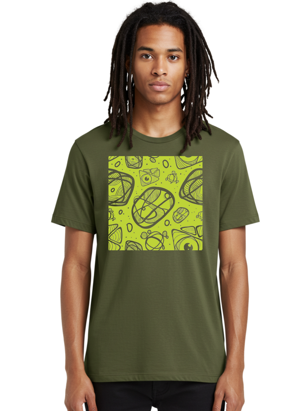 Ocean-Life Men'S Graphic Tee, 100% Cotton, Comfortable Casual Summer Wear, Machine Washable, Stylish Fish Illustrations, Ocean Creatures, Abstract Art, White Line Drawings, Playful Patterns, Whimsical Designs, Food-Inspired Artwork, Aac409
