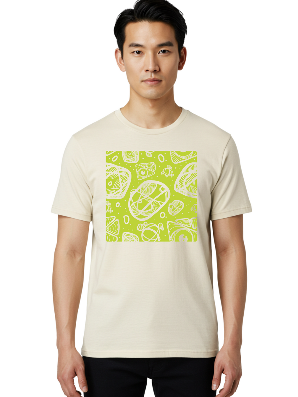 Ocean-Life Men'S Graphic Tee, 100% Cotton, Comfortable Casual Summer Wear, Machine Washable, Stylish Fish Illustrations, Ocean Creatures, Abstract Art, White Line Drawings, Playful Patterns, Whimsical Designs, Food-Inspired Artwork, Aac409