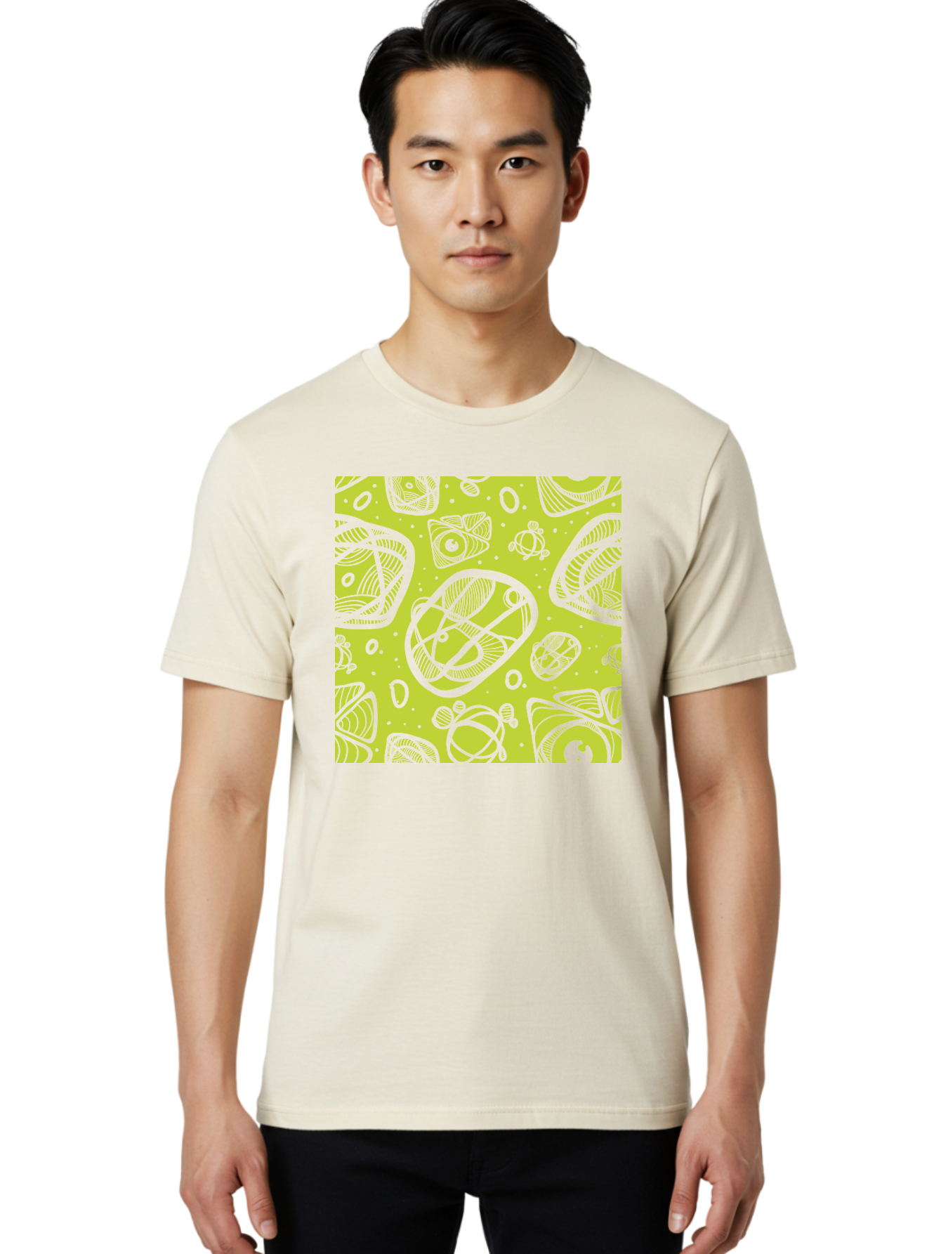 Ocean-Life Men'S Graphic Tee, 100% Cotton, Comfortable Casual Summer Wear, Machine Washable, Stylish Fish Illustrations, Ocean Creatures, Abstract Art, White Line Drawings, Playful Patterns, Whimsical Designs, Food-Inspired Artwork, Aac409