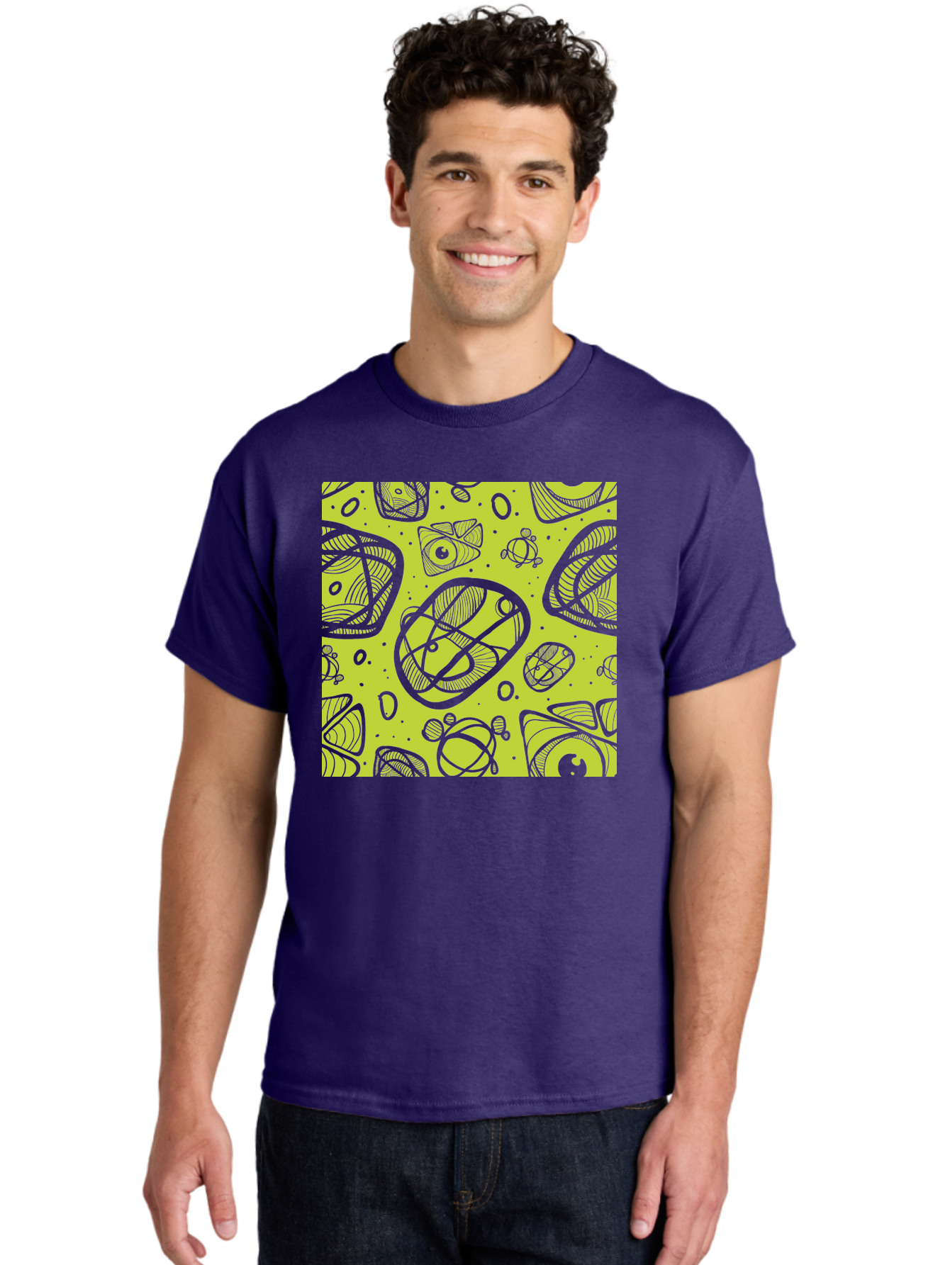 Ocean-Life Men'S Graphic Tee, 100% Cotton, Comfortable Casual Summer Wear, Machine Washable, Stylish Fish Illustrations, Ocean Creatures, Abstract Art, White Line Drawings, Playful Patterns, Whimsical Designs, Food-Inspired Artwork, Aac409