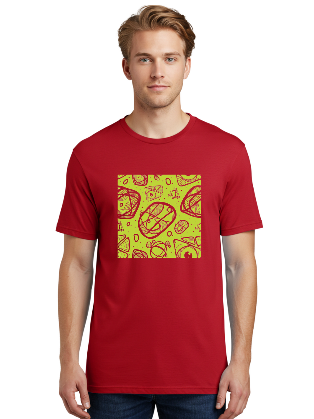 Ocean-Life Men'S Graphic Tee, 100% Cotton, Comfortable Casual Summer Wear, Machine Washable, Stylish Fish Illustrations, Ocean Creatures, Abstract Art, White Line Drawings, Playful Patterns, Whimsical Designs, Food-Inspired Artwork, Aac409