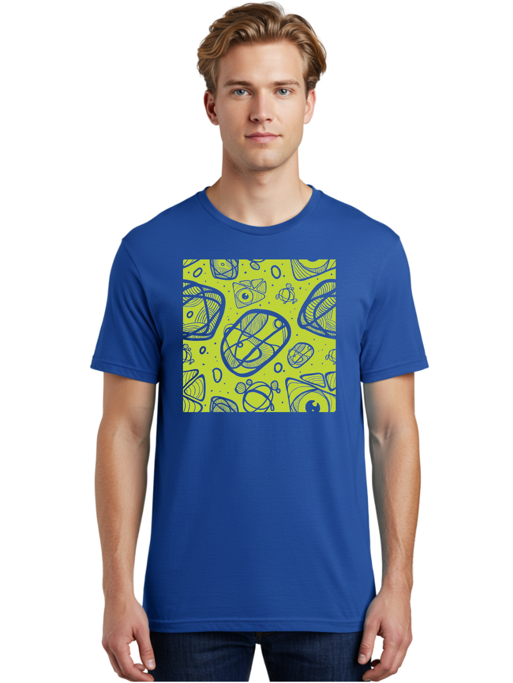 Ocean-Life Men'S Graphic Tee, 100% Cotton, Comfortable Casual Summer Wear, Machine Washable, Stylish Fish Illustrations, Ocean Creatures, Abstract Art, White Line Drawings, Playful Patterns, Whimsical Designs, Food-Inspired Artwork, Aac409