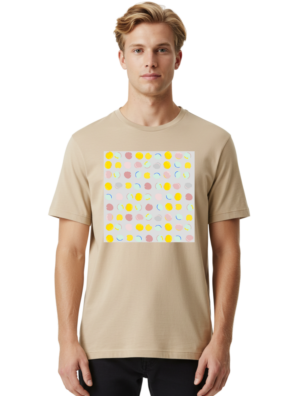 Pastel-Polka-Dots Men'S Graphic Tee, 100% Cotton, Comfortable Casual Summer Wear, Machine Washable, Pastel Colors, Abstract Design, Geometric Pattern, Colorful Dots, Creative Art, Decorative Background, Modern Style, Artistic Expression, Aac410