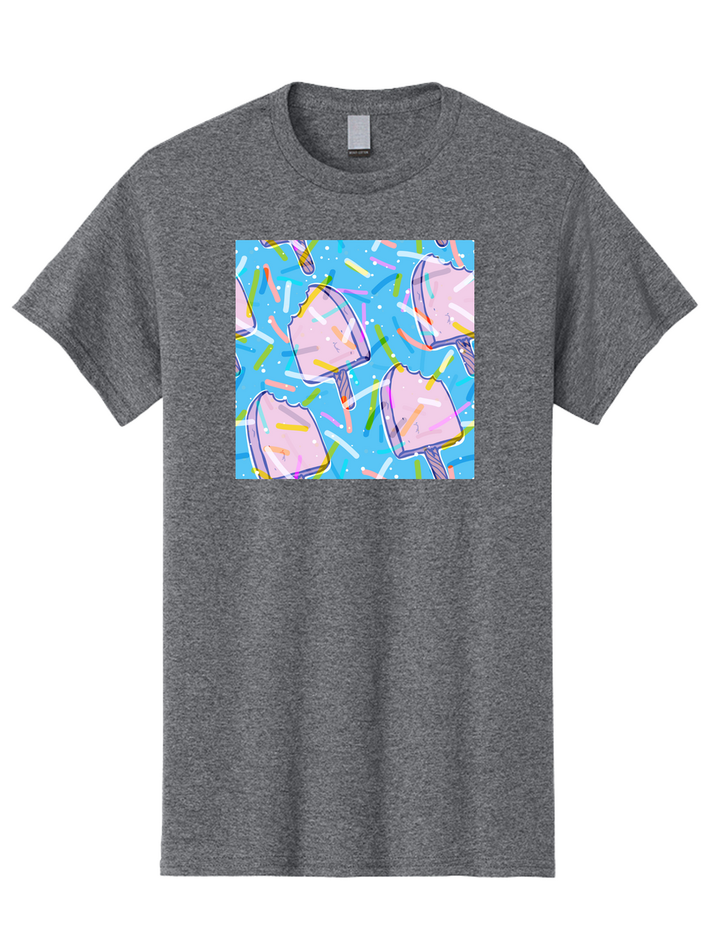 Pink-Popsicles Men'S Graphic Tee, 100% Cotton, Comfortable Casual Summer Wear, Machine Washable, Pink Ice Cream, Ice Pops, Colorful Sprinkles, Sweet Treats, Summer Fun, Candy Coating, Pastel Colors, Festive Atmosphere, Party Theme Aac412