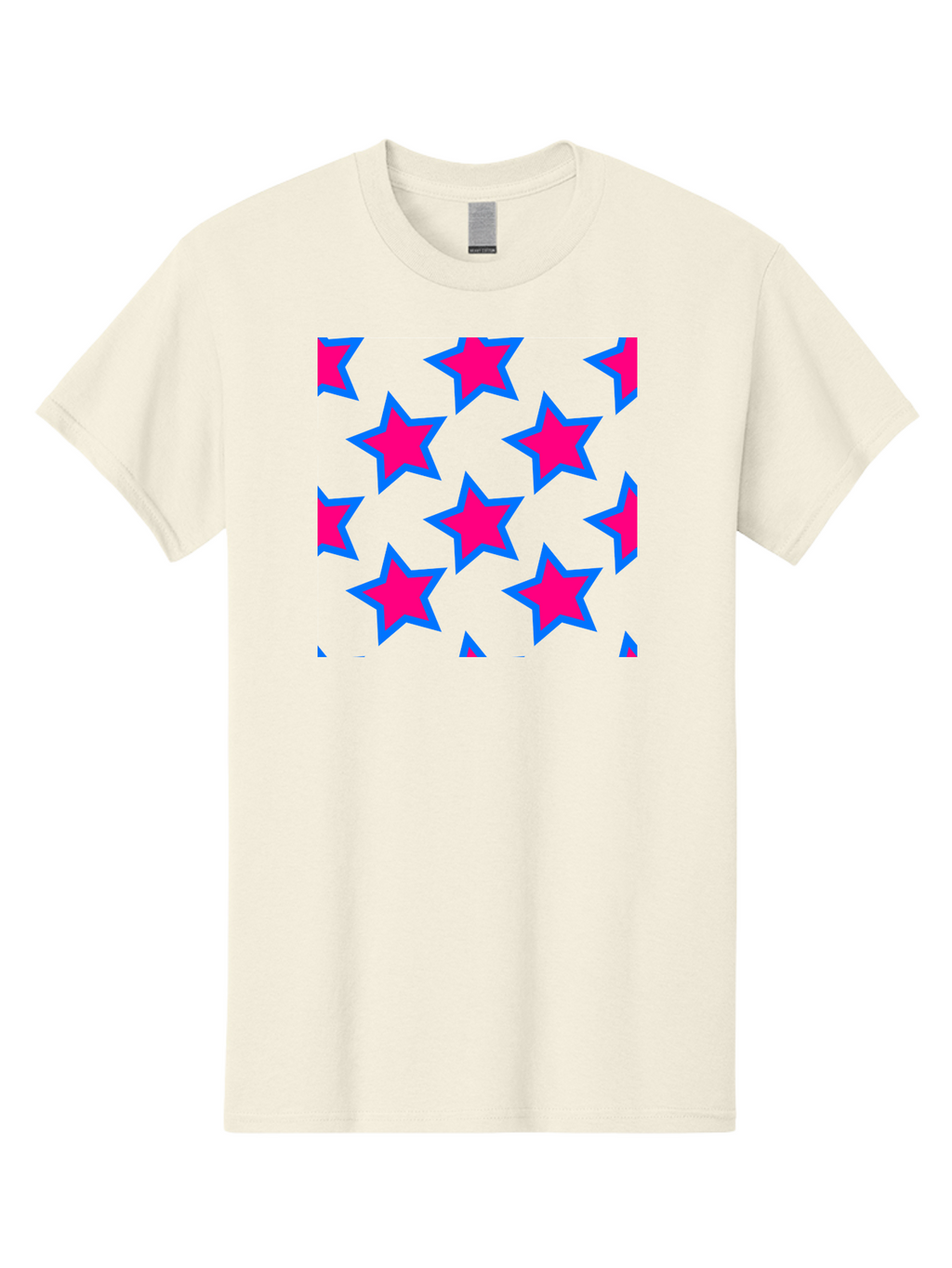 Pink-Stars-Pattern Men'S Graphic Tee, 100% Cotton, Comfortable Casual Summer Wear, Machine Washable, Pink Stars, Blue Outline, Yellow Background, Repeating Pattern, Festive Design, Bright Colors, Fun Graphics, Star Pattern, Aac413