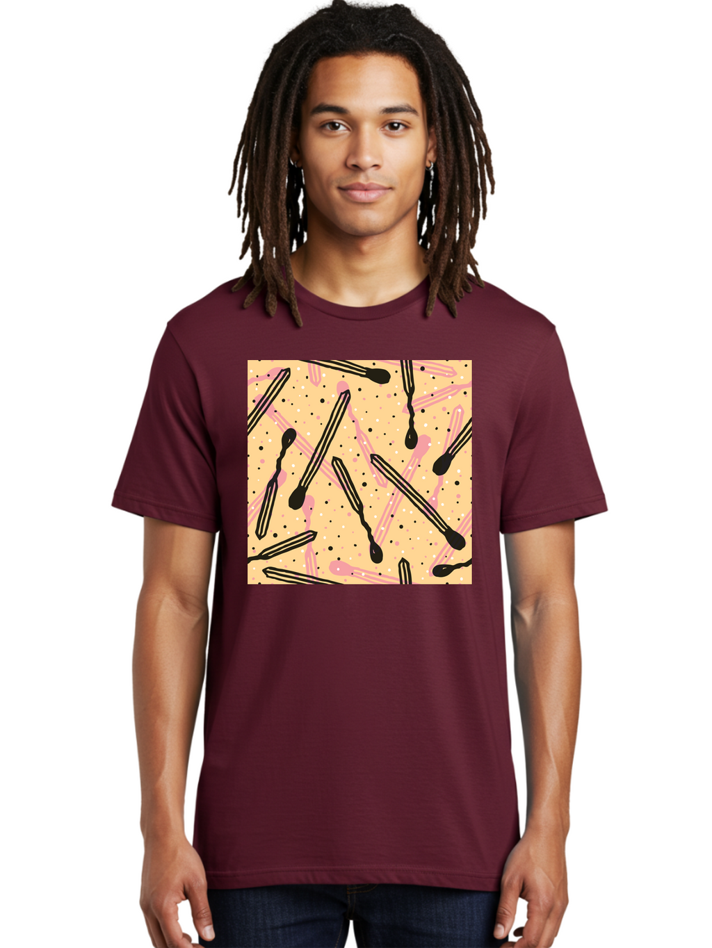 Pipettes Men'S Graphic Tee, 100% Cotton, Comfortable Casual Summer Wear, Machine Washable, Lip Gloss, Makeup, Beauty Products, Cosmetic Design, Abstract Pattern, Trendy Colors, Pink And Black Accents, Yellow Background, Fashion Texture, Aac414