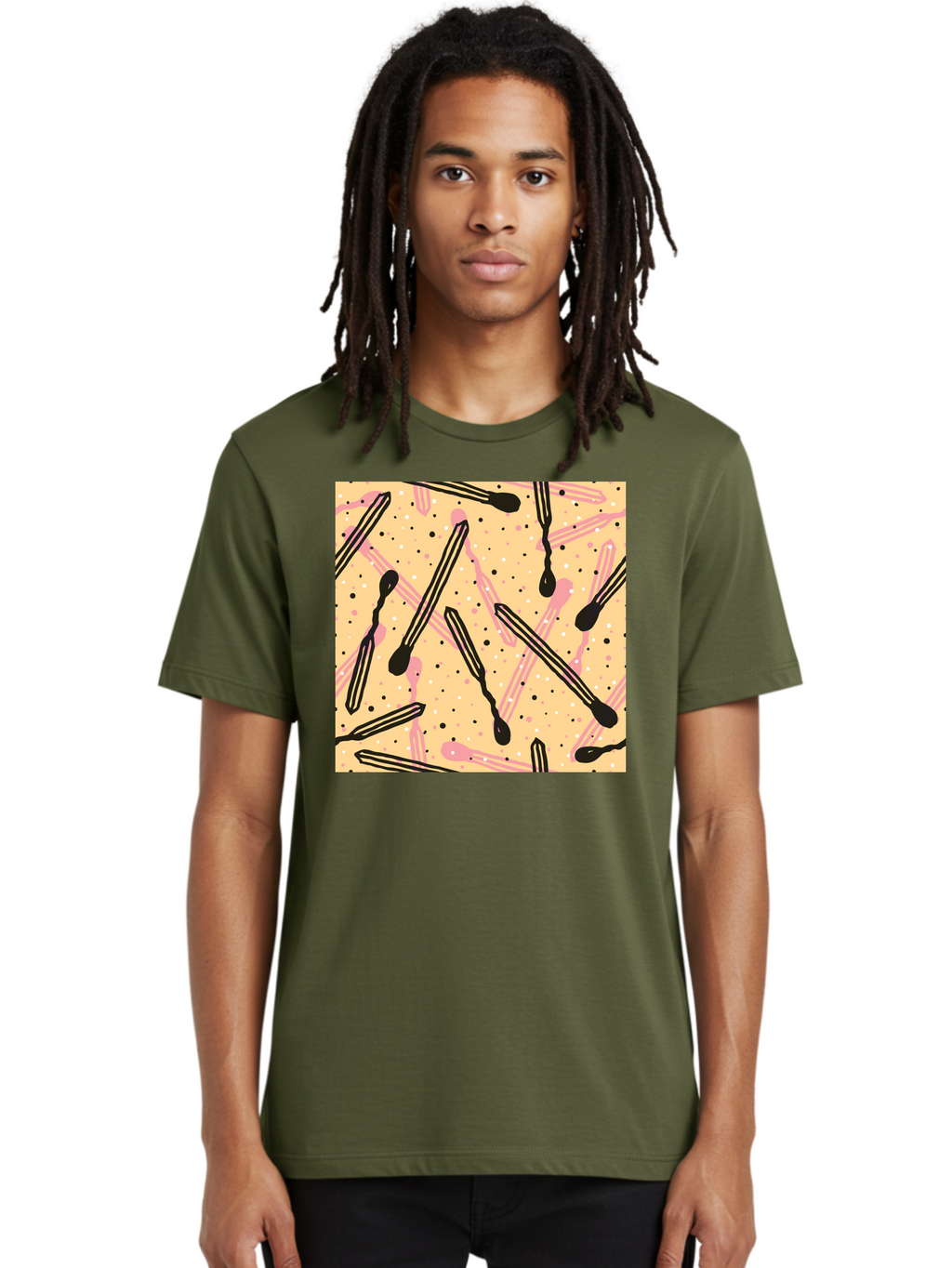 Pipettes Men'S Graphic Tee, 100% Cotton, Comfortable Casual Summer Wear, Machine Washable, Lip Gloss, Makeup, Beauty Products, Cosmetic Design, Abstract Pattern, Trendy Colors, Pink And Black Accents, Yellow Background, Fashion Texture, Aac414